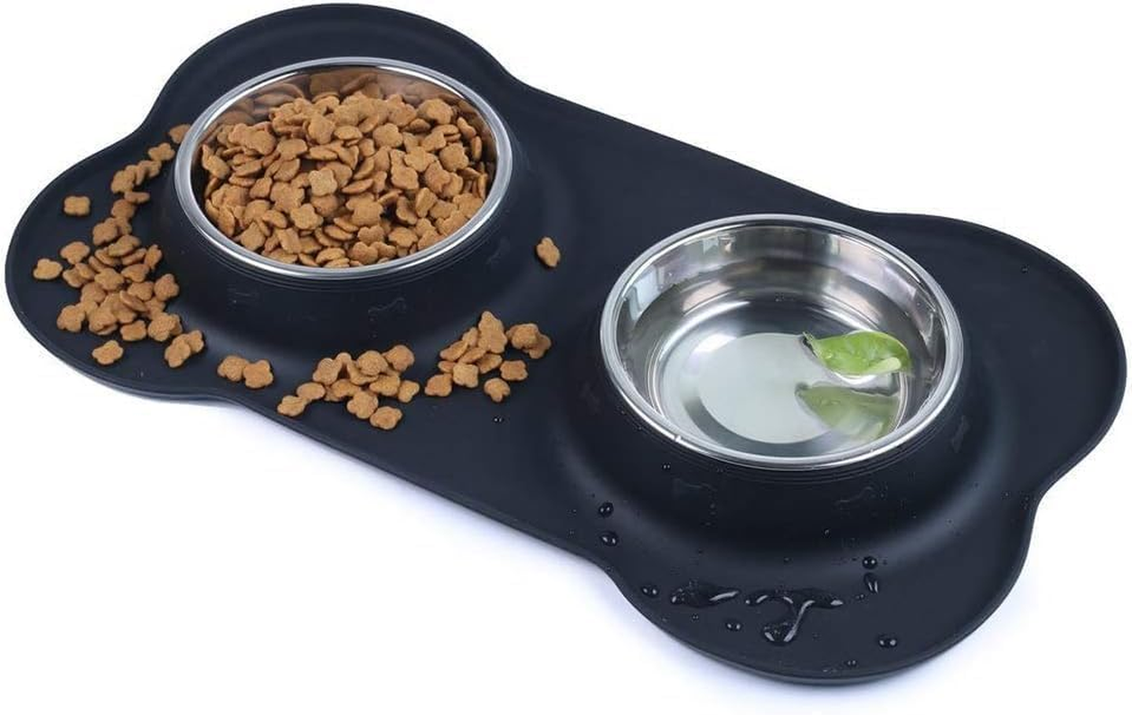 Dog Bowls Double Stainless Steel Pet Bowls for Food and Water with a No-Spill Silicone Mat Foldable and Compact Double Pet Bowls Feeder Bowl for Dogs Cats and Pets (Small) image number 2