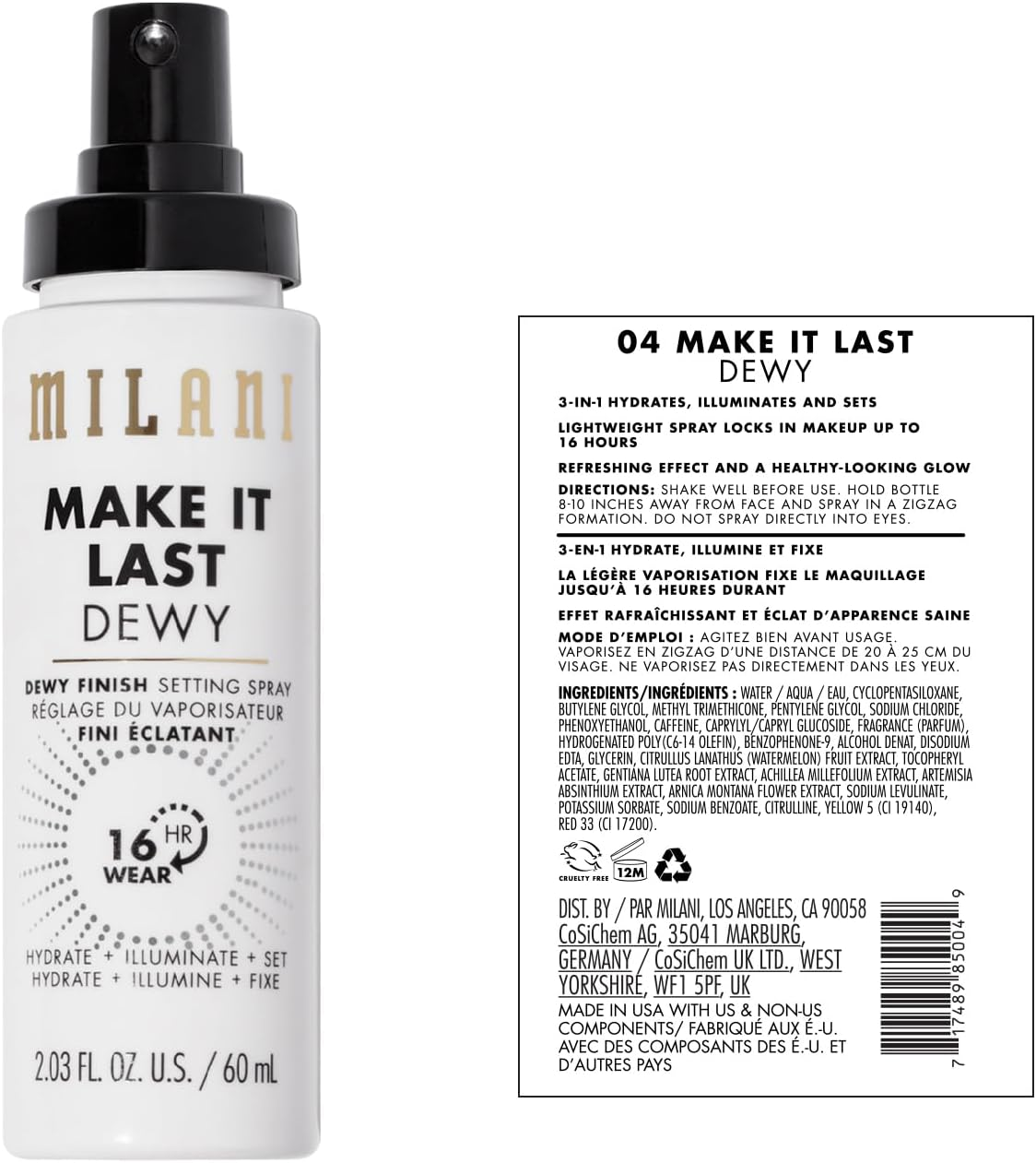 Milani Make It Dewy 3-In-1 Setting Spray - Hydrate + Illuminate + Set (2.03 Fl. Oz.) Cruelty-Free Makeup Setting Spray - Prime & Hydrate Skin for a Bright, Refreshing Look image number 2
