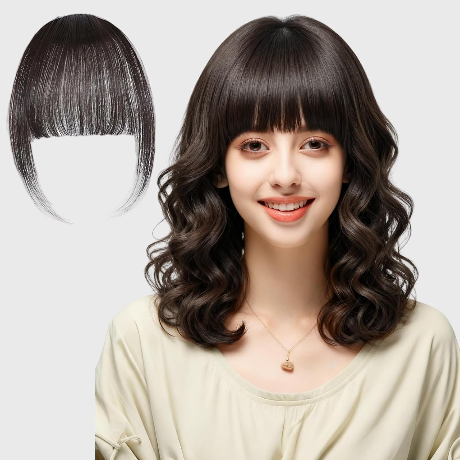 Tzylomirx Clip in Bangs Human Hair, Natural Looking Fringe Hair Toppers for Women, Clip-Hair Dim Bangs Hairpieces Clip on Fake Bangs Hair Extensions for Daily Use & Thin Hair image number 1