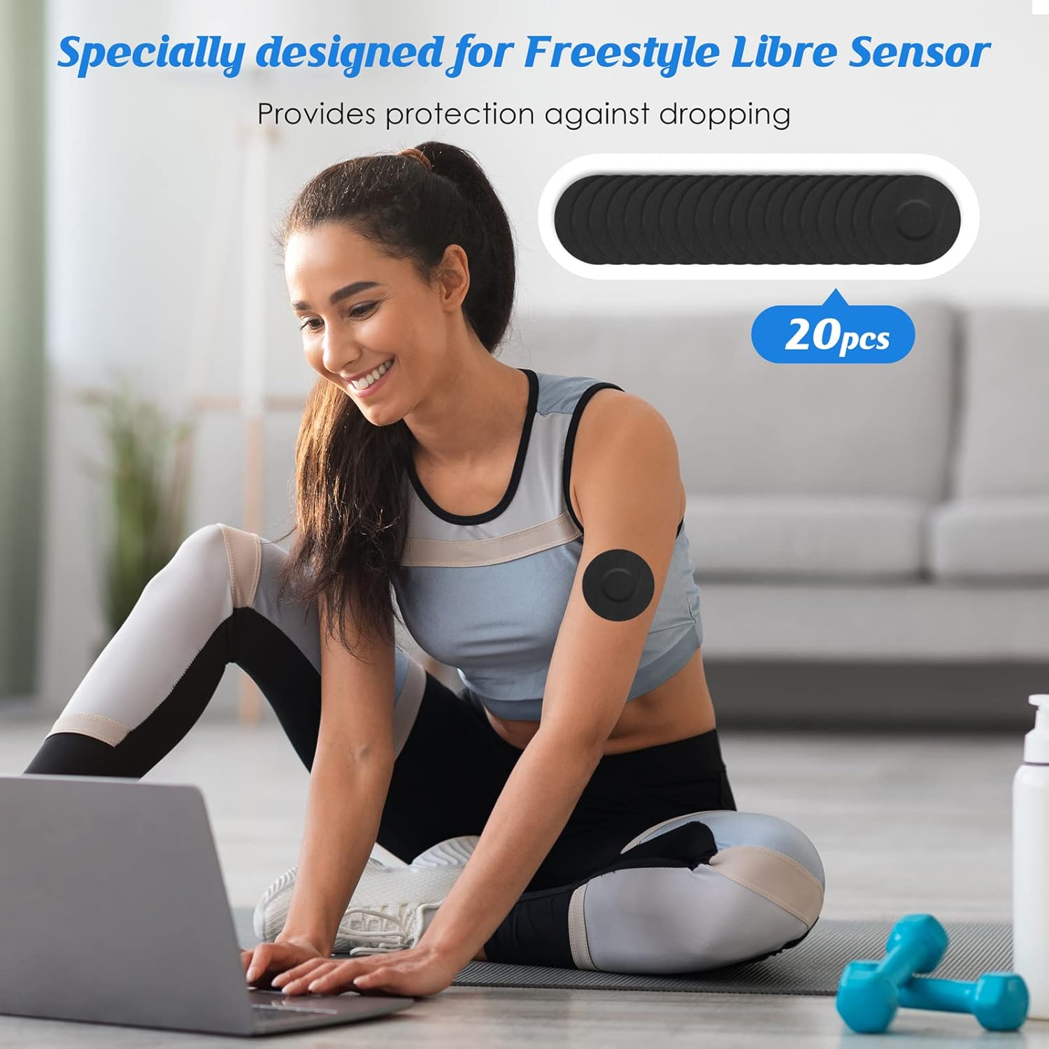 YOUSHARES Continuous Glucose Monitor Patch for Freestyle Libre 2, 20 Packs Libre 2 CGM Sensor Patches Waterproof Adhesive Patches Diabetic Sensor Covers Easy to Use Pre-Cut Adhesive Tape(Black) image number 6