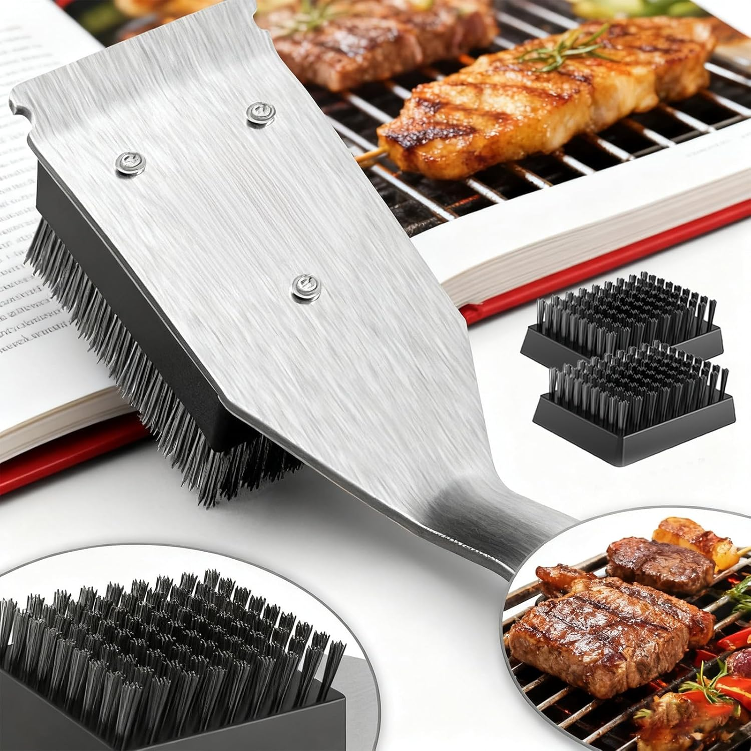 Grill Brush and Scraper - 16.5&rdquo; Wire BBQ Brush for Outdoor Grill, Safe Grill Cleaner Brush with 2PCS Replaceable Brush Heads, Essential BBQ Grill Accessories image number 6