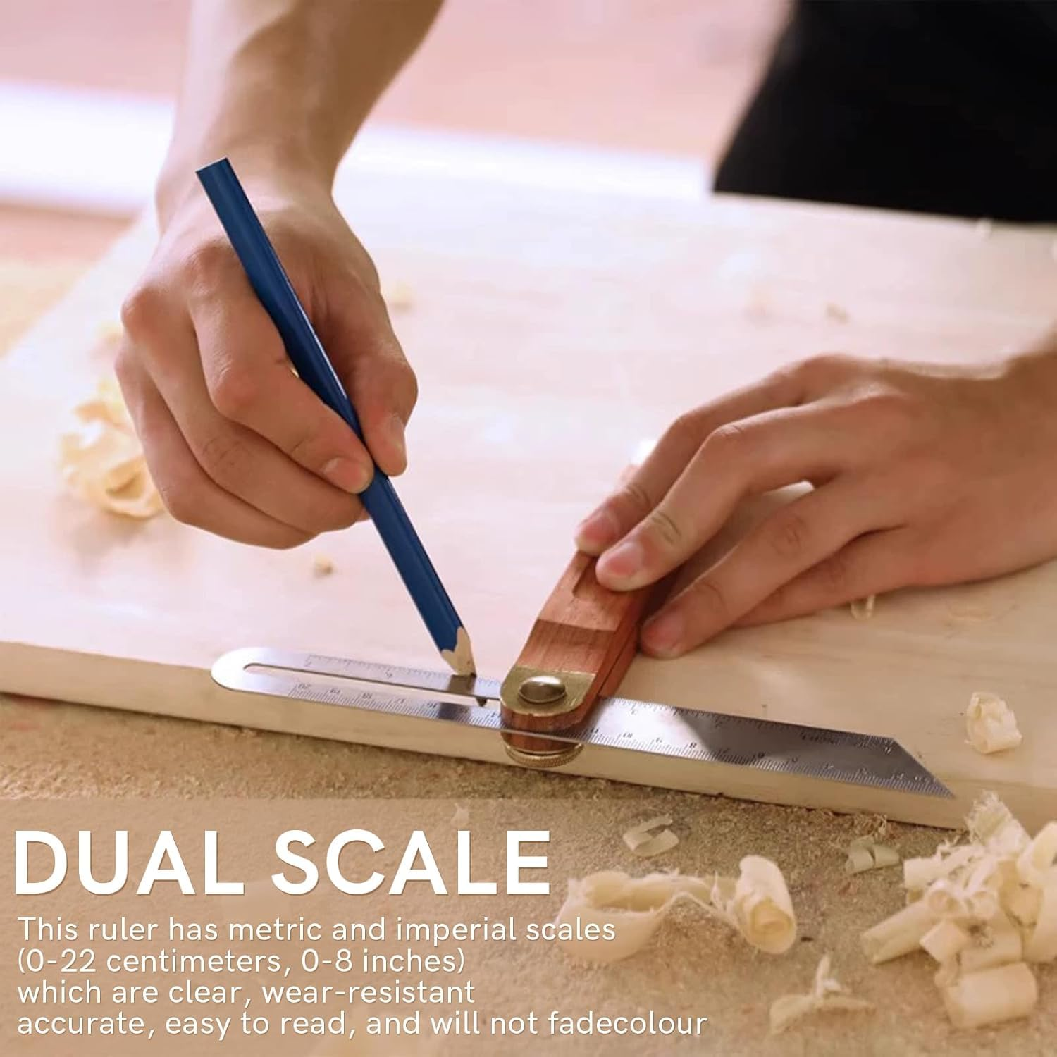 Stainless Steel T Bevel Angle Finder with Wooden Handle, 1Pc T-Bevel Activity Angle Ruler Adjustable Carpentry Square Bevel Gauge Sliding Stainless Steel Ruler with Hardwood image number 4