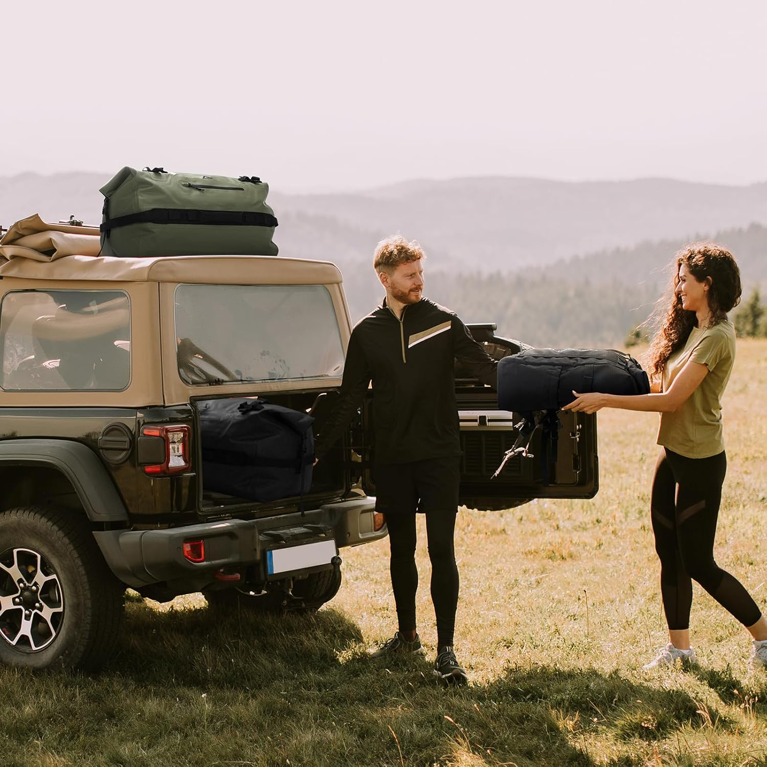 Haimont 60L Waterproof Duffle Sports Holdall Backpack for Men Women Heavy Duty Roll-Top Dry Bag Outdoor, Army Green - Army Green image number 5