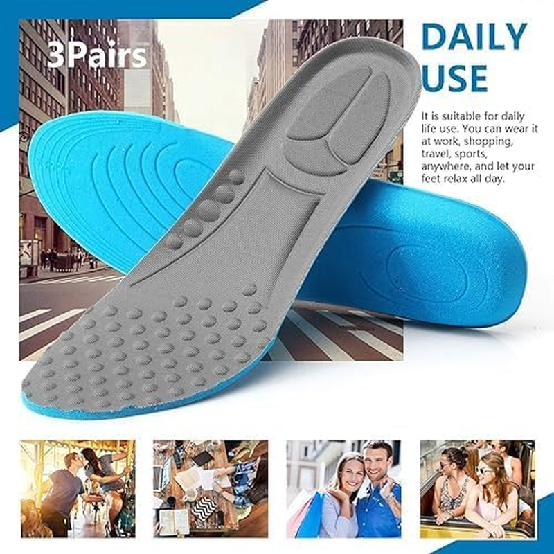 3 Pairs Comfortable Replacement Shoe Insole Inserts, Foot Massage Breathable Shoe Soles Relief Insoles for Working Daily Use (Blue, L) image number 2