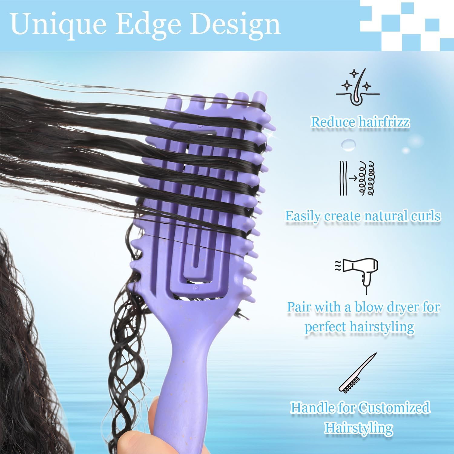 Curly Hair Brush,Curl Defining Brush plus 3 Pieces Hair Styling Comb Set(Slick Back Hair Brush,Rat Tail Comb,Edge Bristle Brush) for Combing, Shaping, Styling image number 4