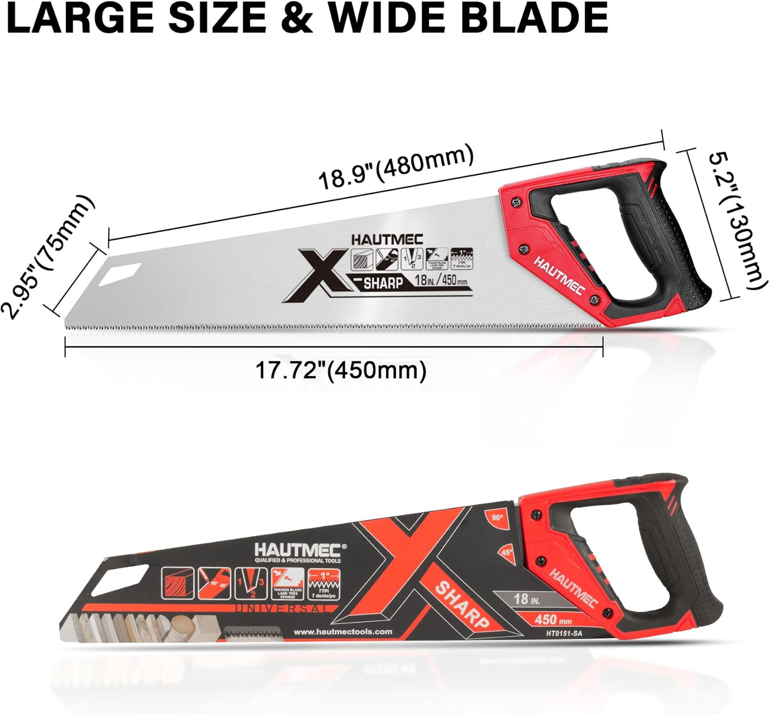 HAUTMEC X-Sharp 18 In. Universal Hand Saw - 7 TPI Universal Cuts Wood Saw - Professional Universal Saws for Wood, Laminate and Plastic - Ripcut and Crosscut Saw, HT0151 image number 5