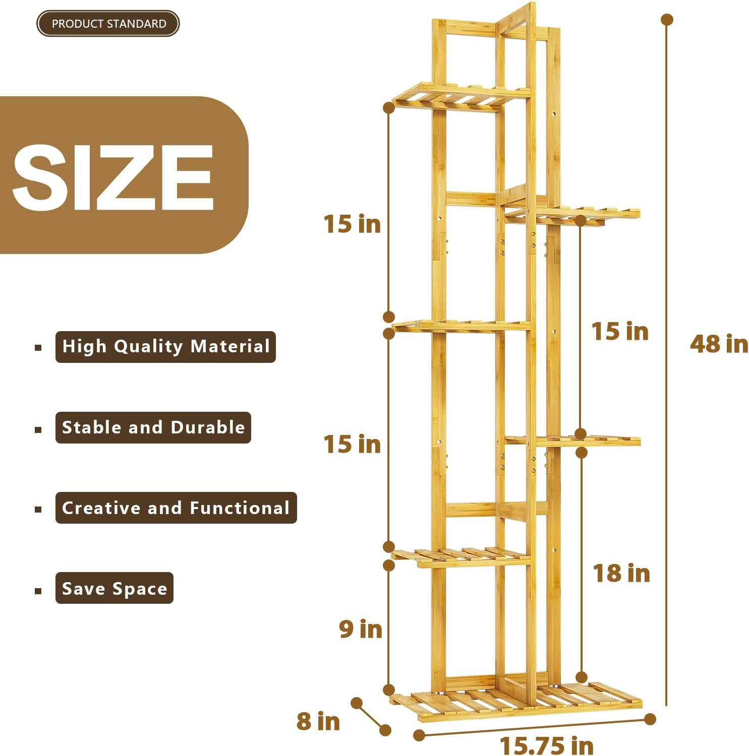 Bamworld Tall Plant Stand Indoor, 6 Tier Bamboo Plant Shelf for Multiple Plants, Tiered Corner Flower Stand for Window Garden Balcony Home Decor Living Room Bedroom image number 6