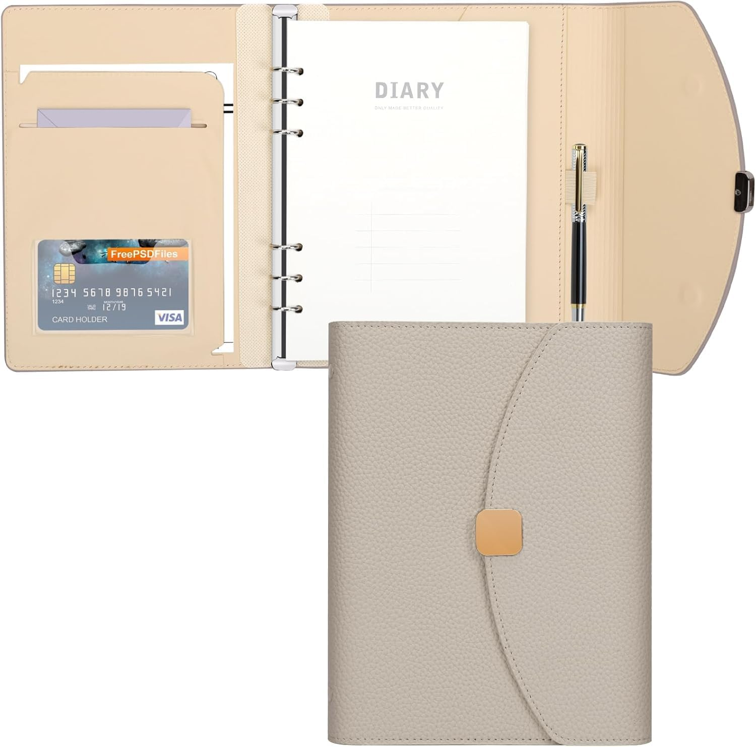 FYY PU Leather A5 Binder Notebook - Refillable 6 Ring Planner with 100 Sheets/200 Pages Refillable Lined Paper for School Office Travel - Sage Green