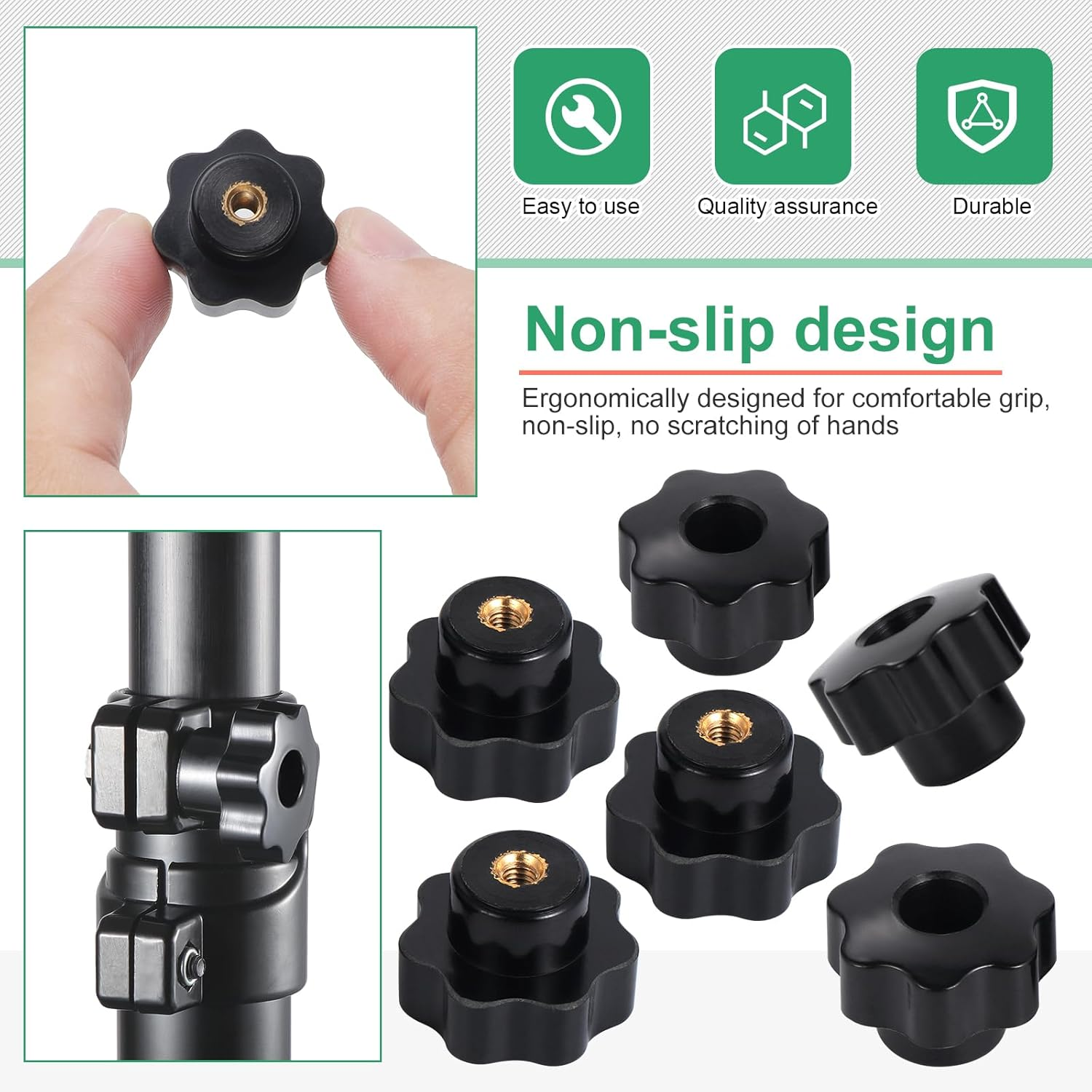 Mynoozi 10 PCS Star Knob M4 Black Plastic through Hole Knobs, Female Threaded Knob, Knobs Grip Handle for Machine Tool image number 3