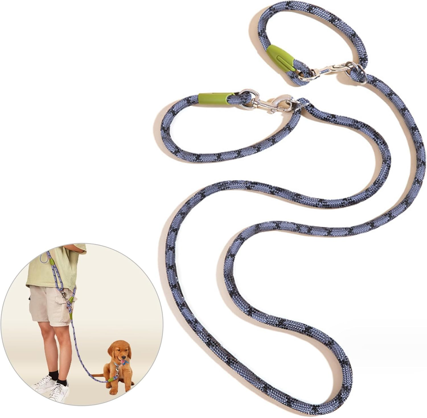 Double Ended Dog Lead Training Dog Lead 2.8M Hands Free Dog Lead Training Leads for Medium Large Dogs Multi-Functional Dog Lead Dog Running Lead Fit for Walking Running Camping (Grey)