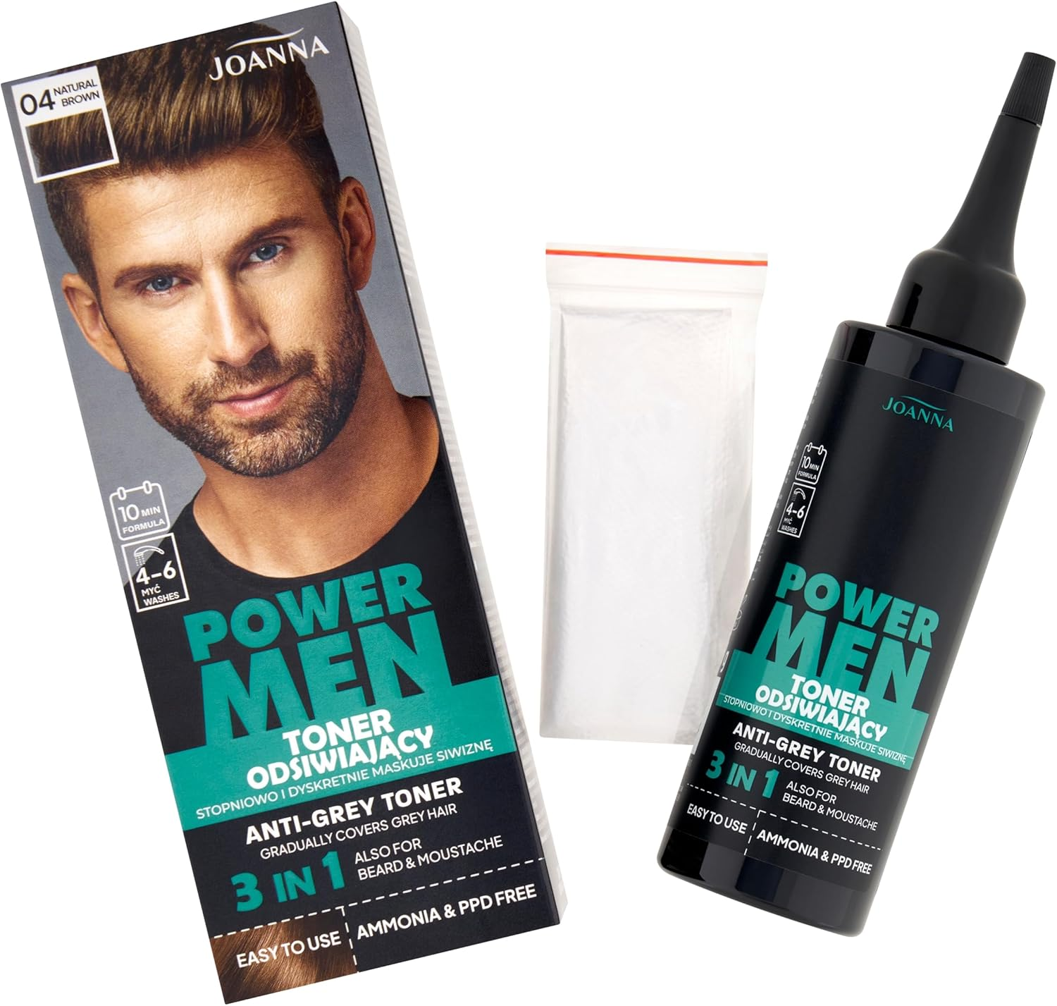 Power Men Toner Natural Brown - Hair Toner for Men - Grey Hair Conceals in 10 Minutes - Beard & Head Hair - without Roots - 80 G image number 3