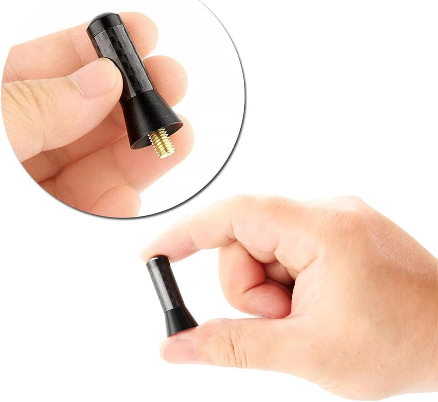 HENWUBEI 3.5CM Black Carbon Fiber Car Antenna - AM/FM Screw-On Short Mast, Universal Fit Aluminium Alloy for Sedan/Truck/Suv, No Mods Required