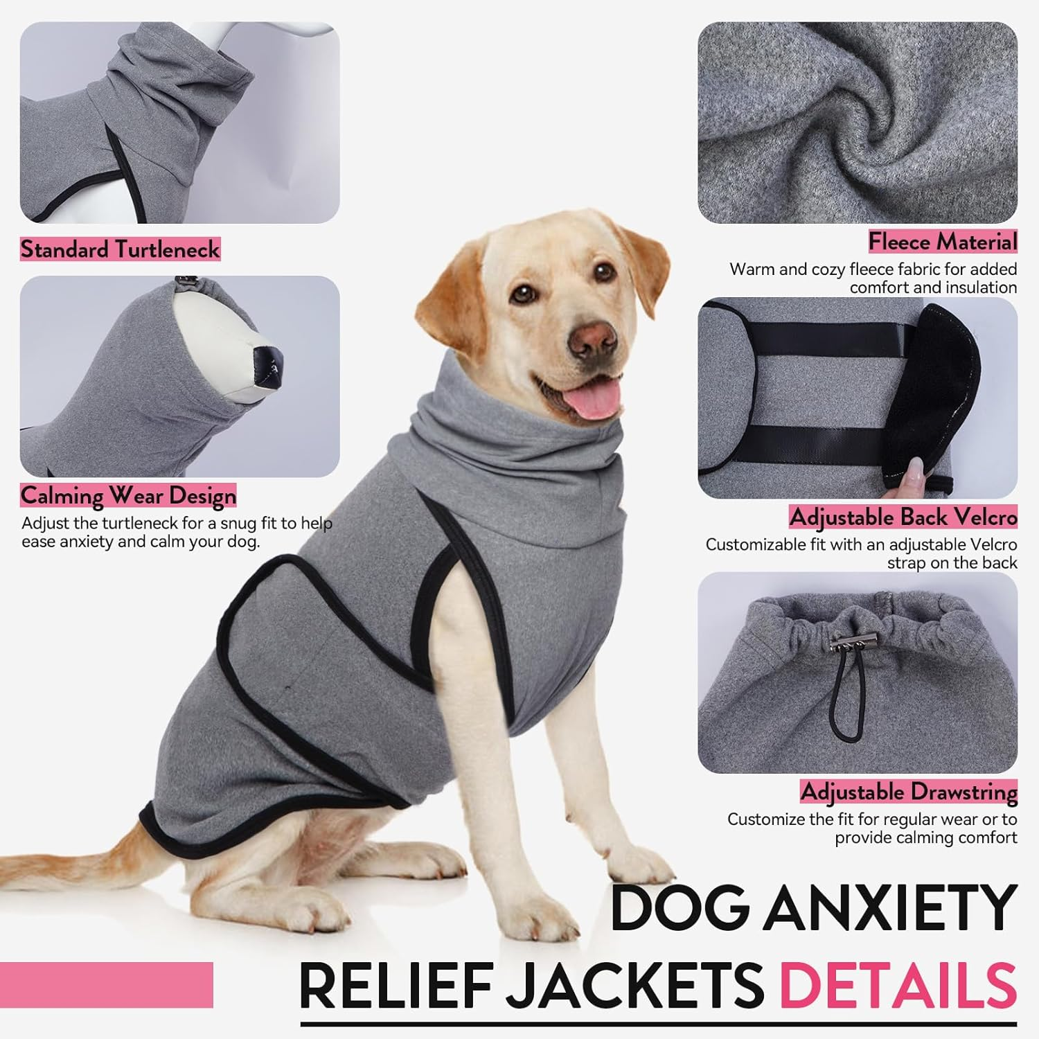 Iecoii Dog Anxiety Jacket Calming Shirt, Calming Vest with Dog Ear Muffs, Noise Protection Winter Pet Coat, Thundershirt for Dogs, Lightweight Stretchy Turtleneck Dogs T-Shirts image number 6