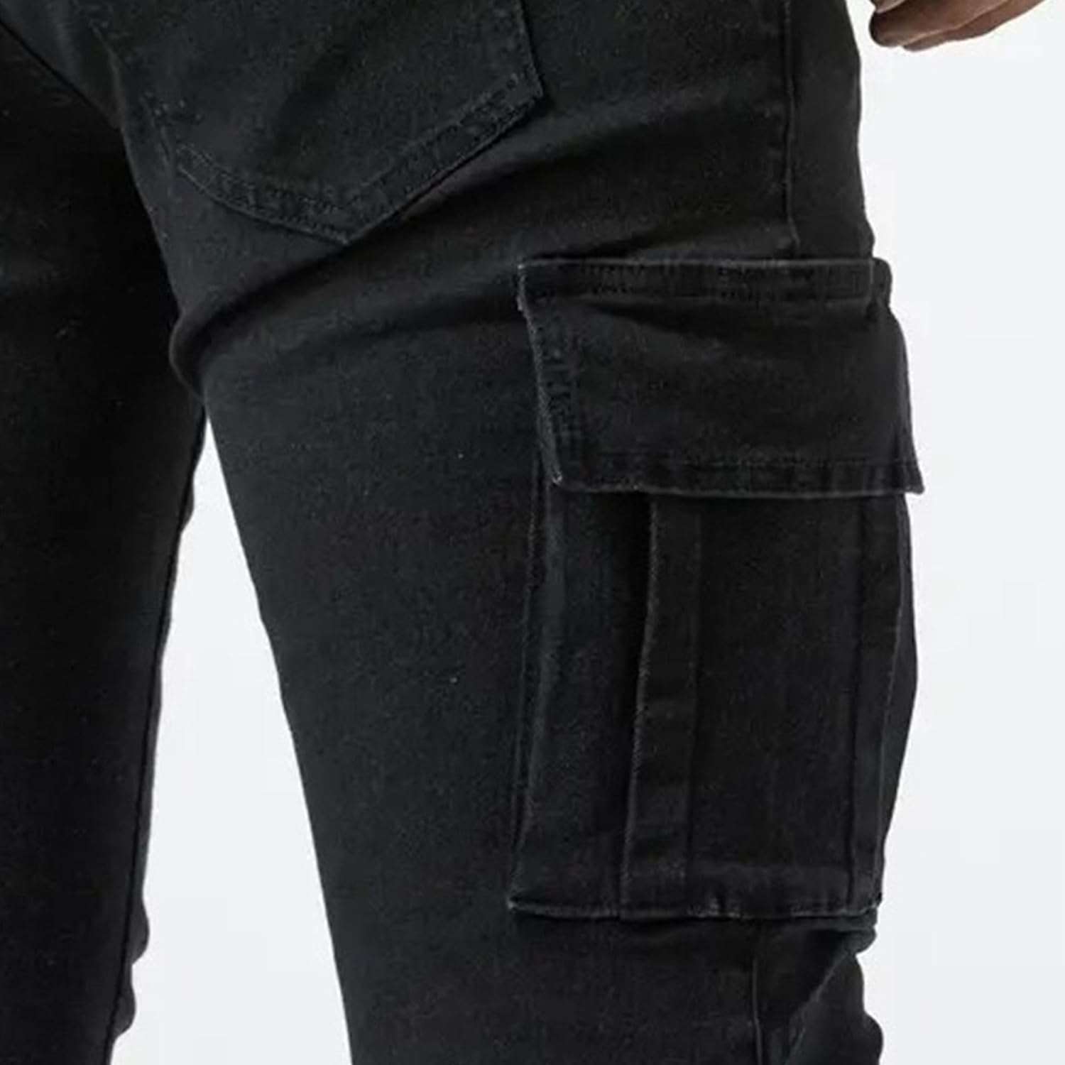 Men'S Skinny Cargo Jeans with Pocket Washed Stretch Slim Fit Denim Pants Comfort Regular-Fit Tapered Jean, Black, XL image number 1