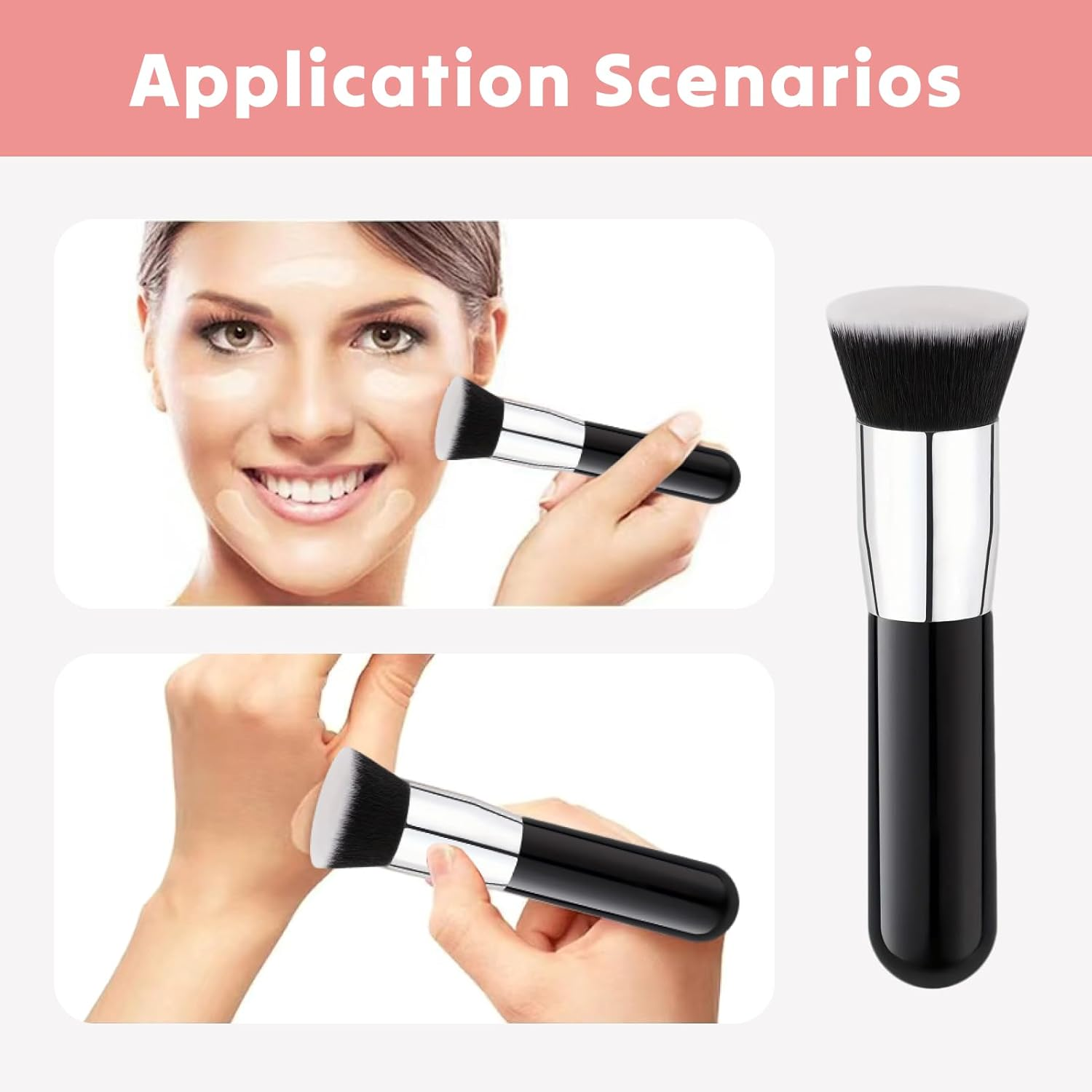 Flat Top Kabuki Foundation Brush for Liquid Makeup, Professional Buffing Blending Brush for Mineral Powder, Cream, and Liquid Foundation, Large Makeup Face Brush in Elegant Black image number 2