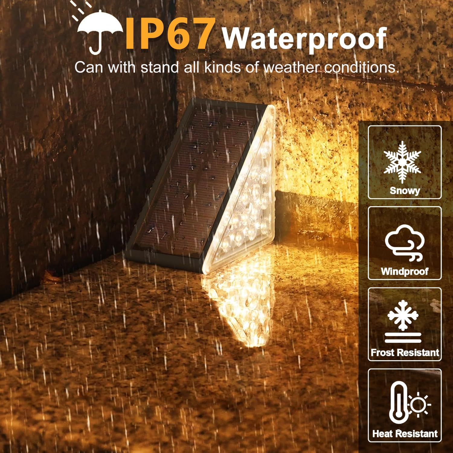 Solar Stair Lights, IP67 Waterproof Outdoor Solar Step Lights, 3000K Warm White Outdoor Solar Powered Step Lights, Dusk to Dawn Lighting Decor for Garden, Stair, Deck, Front Porch, Patio (6 Pack) image number 3