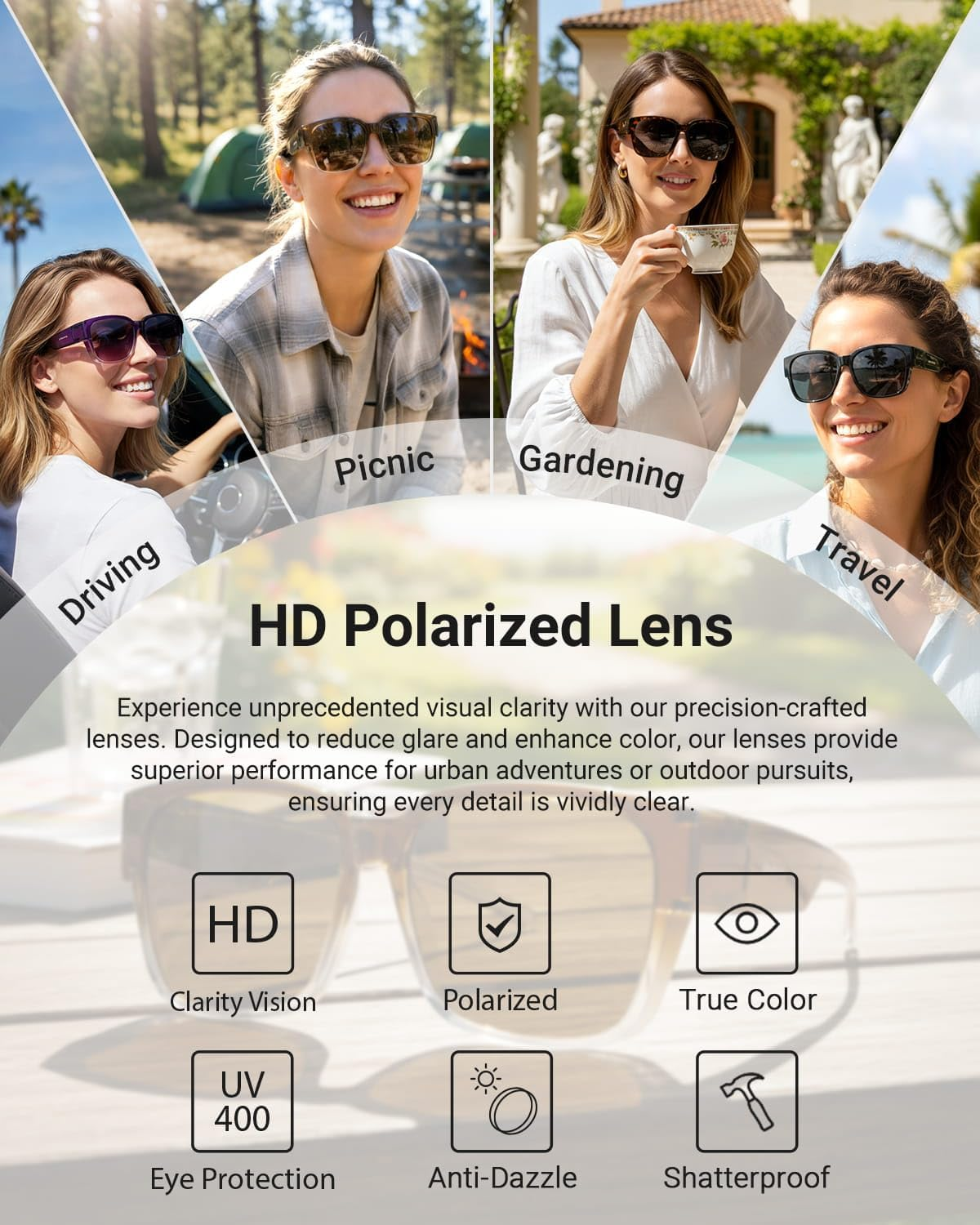 Meeloog Polarized Fit over Glasses Sunglasses for Women, Square Wrap around Lightweight Shades for Driving Riding MST0099 image number 5