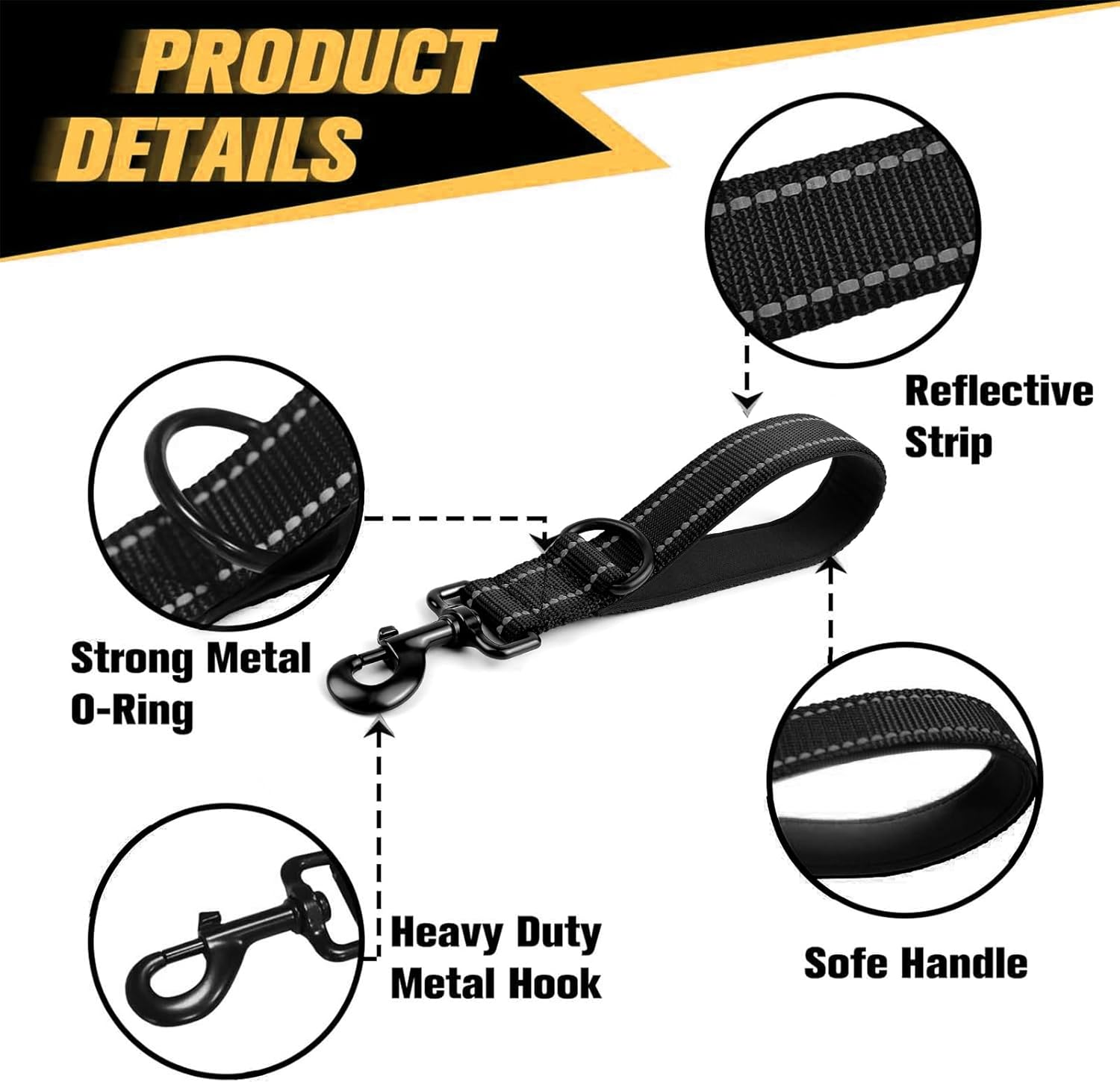 Mezrkuwr&reg; Strong Short Dog Lead, Heavy Duty Traffic Lead for Dogs, Dog Training Control, Reflective Leashes for Medium and Large Dogs image number 5