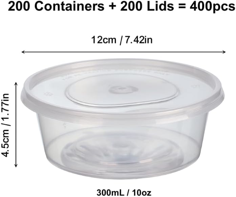 200Pk Deli Containers with Lids 300Ml -Round Disposable Soup Container - Reusable Stackable Bpa-Free - Plastic Takeaway Containers round with Airtight Leakproof Lids, Microwave Freezer Dishwasher Safe image number 6