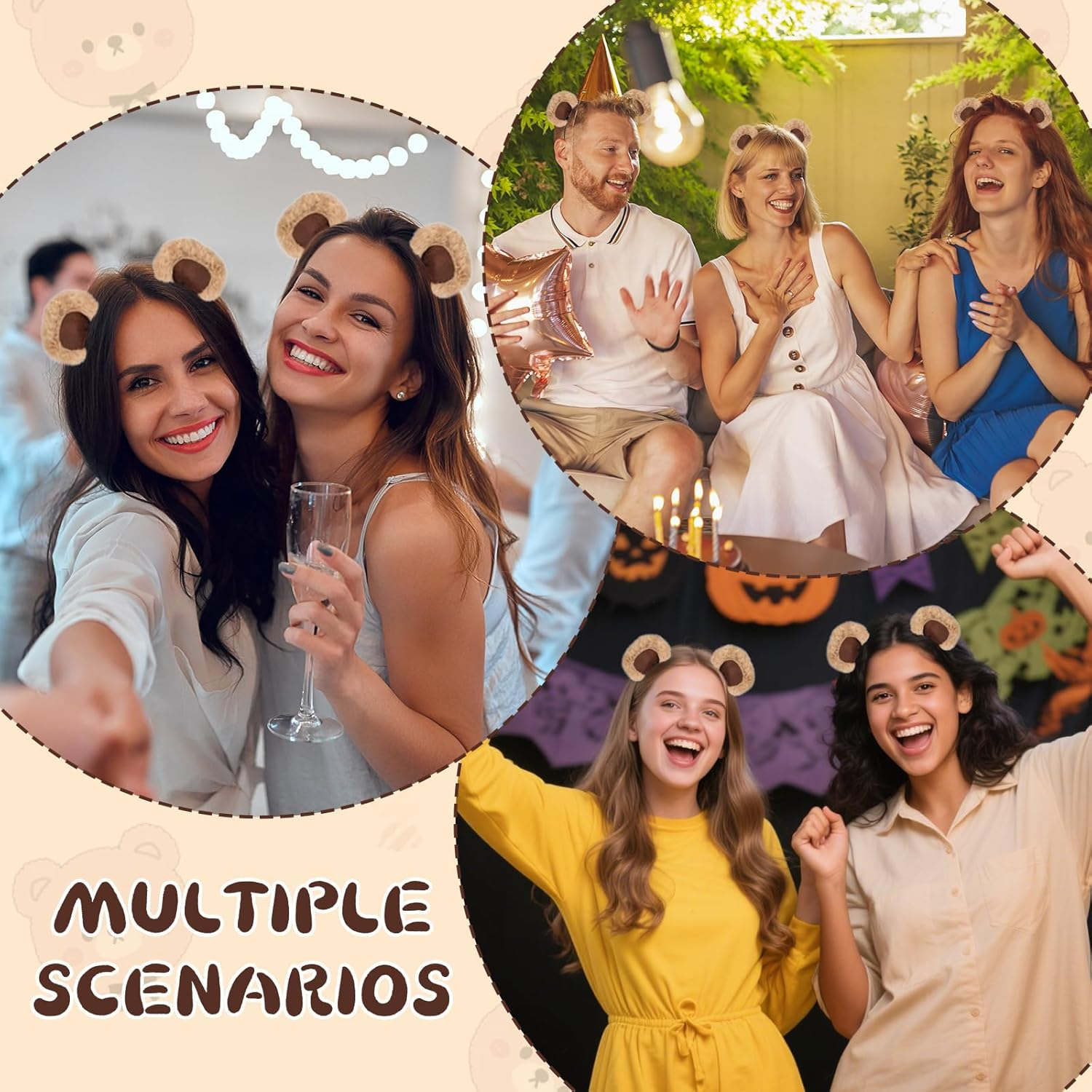 Fayrvind Bear Ears Headband Cute Plush Cartoon Animal Ear Costume Accessories for Halloween,Party,Daily Dress up Costume Headwear and Wear for Makeup Washing Face image number 5