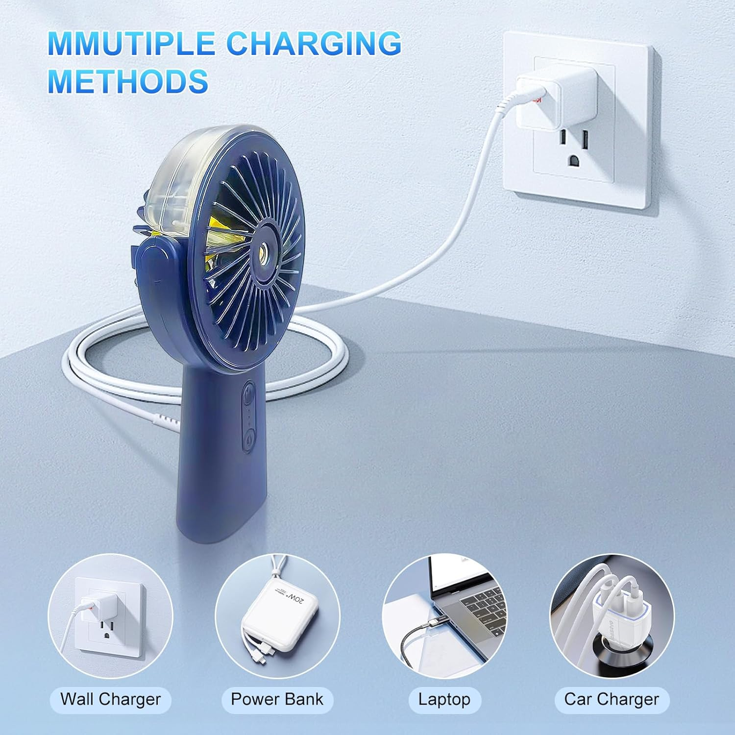 Oolong Portable Handheld Fan,Rechargeable Power Bank Misting Fan,90&deg; Adjustable Small Mister Fan,Personal Cooling Water Spray Fan for Men Women Travel Home Outdoor（Blue） - Blue image number 4