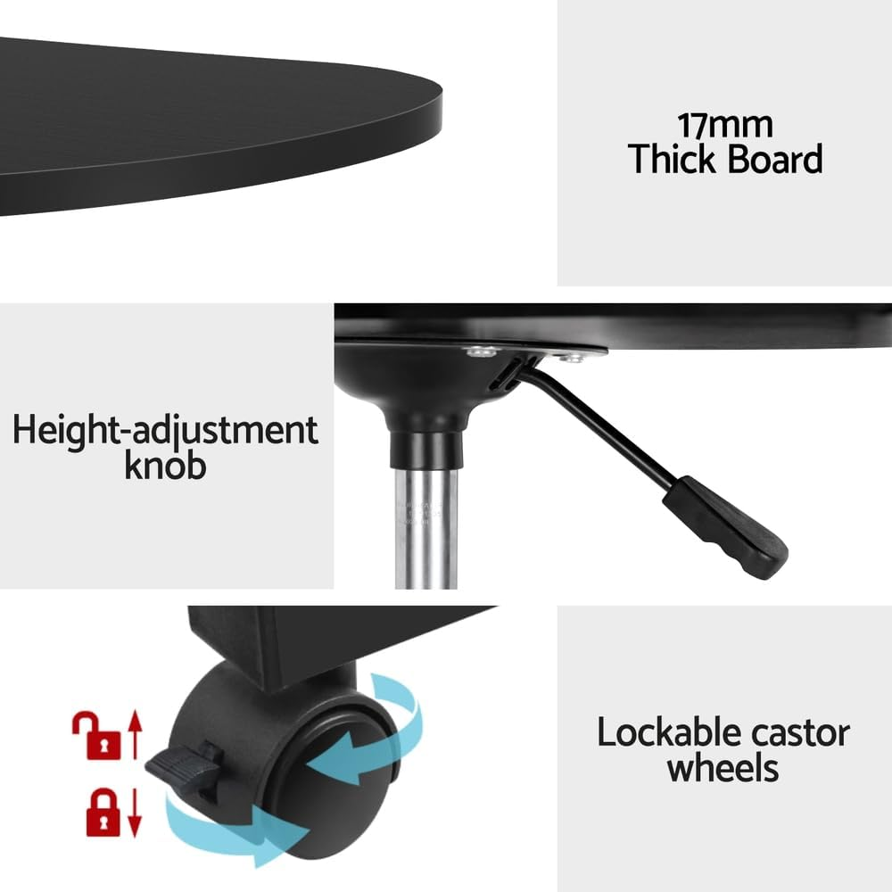 Artiss Laptop Table, 60-80Cm Height Adjustable Stand Desk Desktop Computer Standing Study Desks Bed Side Tables Home Office Travel Studio Furniture, Portable 360&deg; Rotating Lockable Caster Wheels Black image number 3