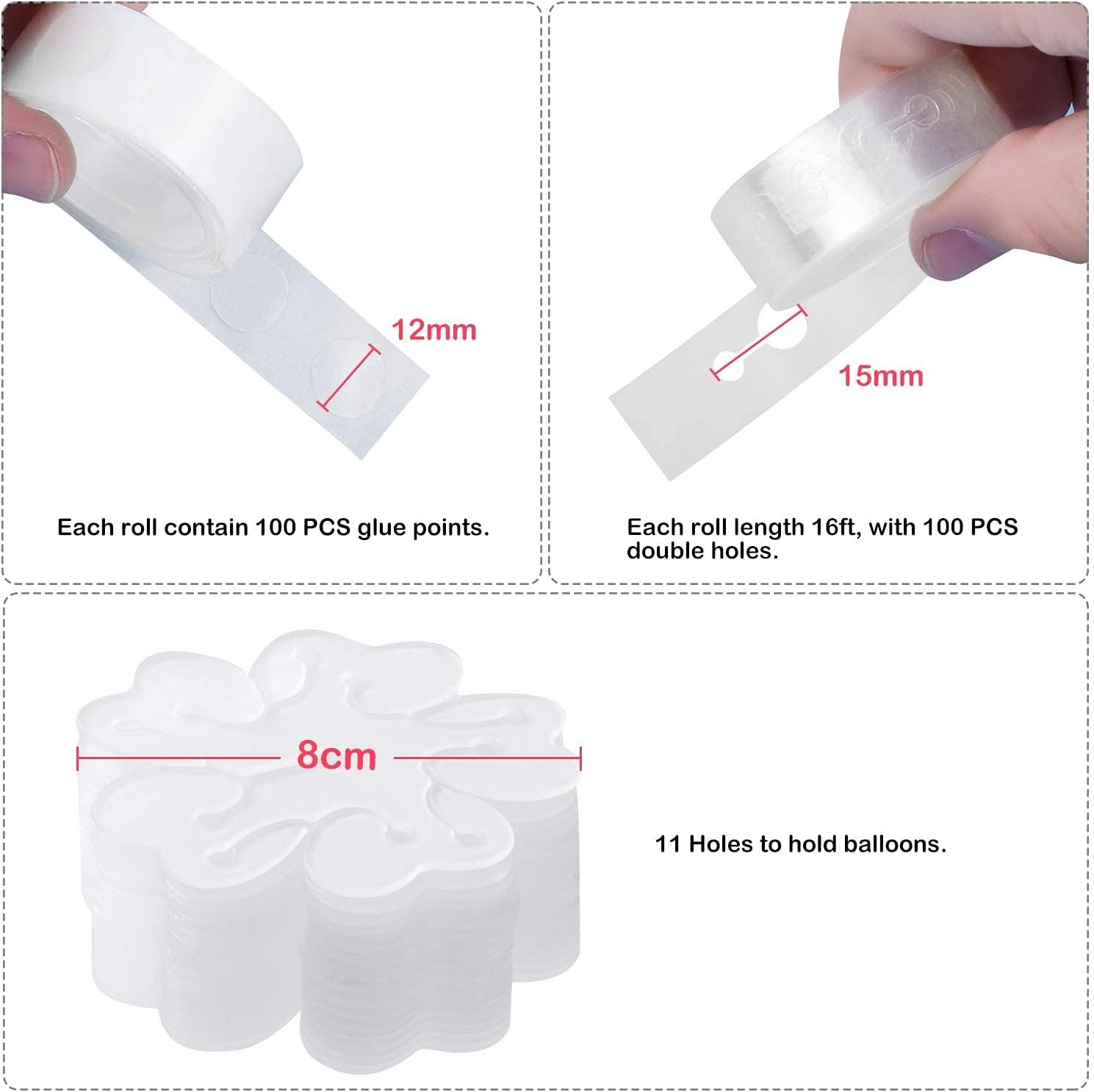 Balloon Garland Arch Kit-300 Balloon Glue Dots 50 Feet Stronger Balloon Strips 2 Tying Tools and Ribbons for Party Wedding Birthday Party Decorations