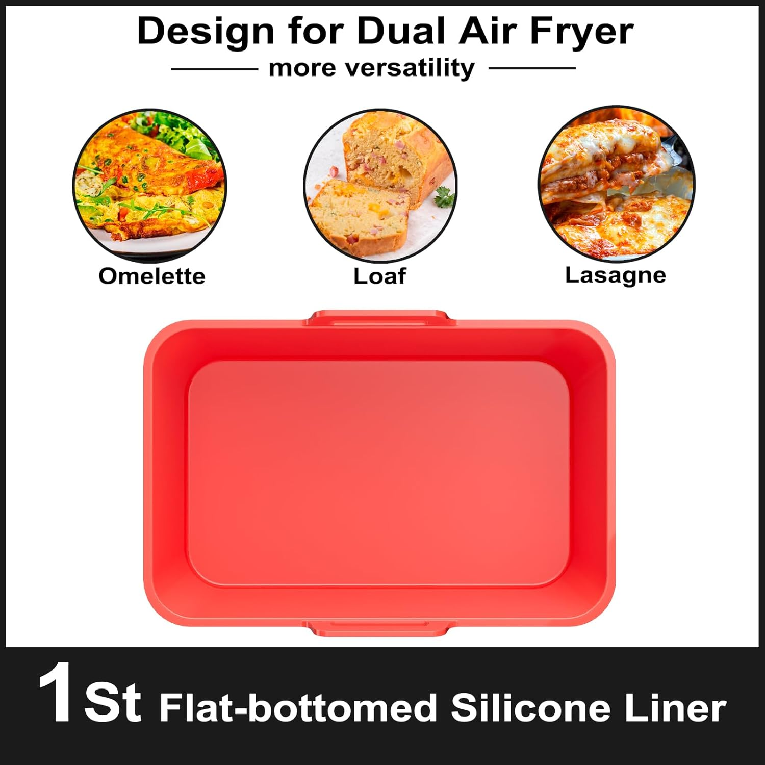 Air Fryer Loaf Tins, Silicone Baking Moulds for Ninja Dual Air Fryer, Pack of 2 Air Fryer Accessories, Black - Red image number 5