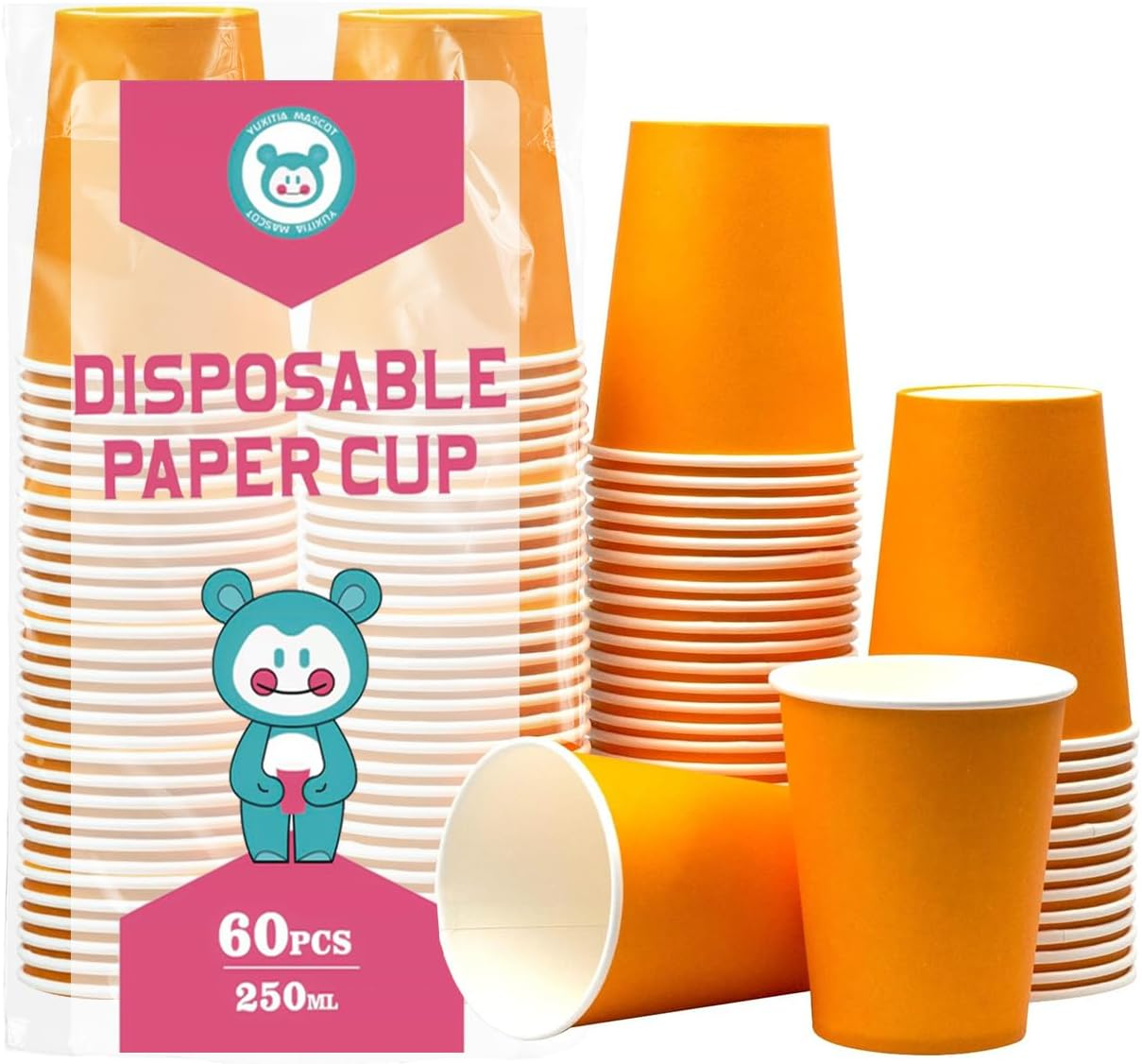 Disposable Paper Cups, 60Pcs Color Paper Cups for DIY Wedding Party Picnic BBQ Travel and Event 8OZ (12 Multicolor) - 12 Multicolor image number 2