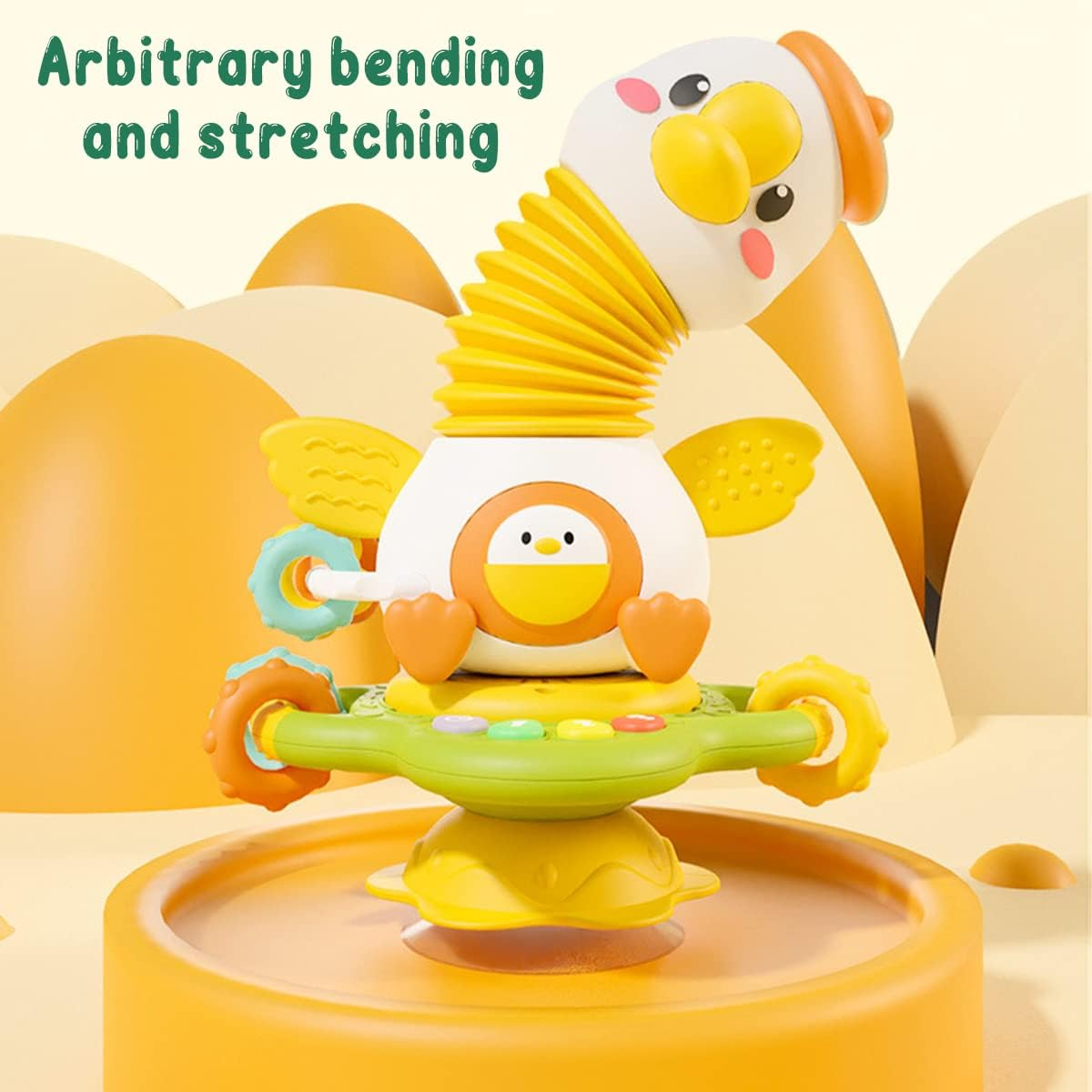 Baby High Chair Toys with Suction Cups Montessori Highchair Rattle Toy Early Educational Interactive Baby Tray Toy Cute Fun Sensory High Chair Suction Toy for 12 Months up Infant Toddler(Goose) image number 2