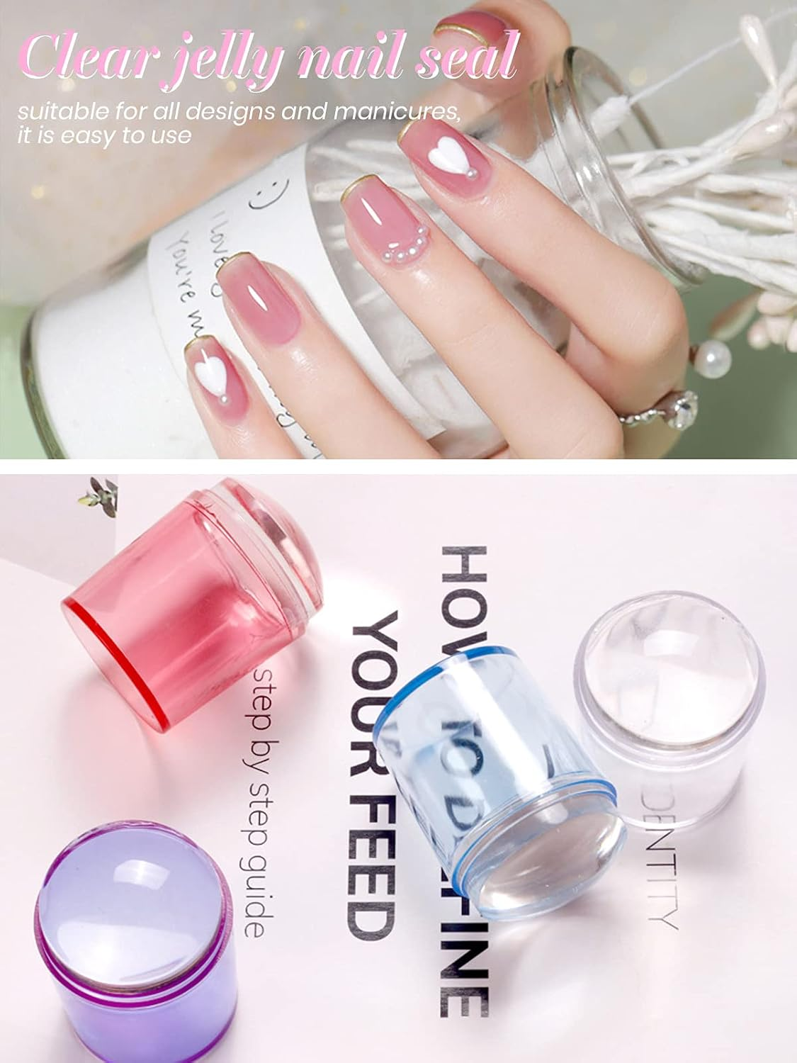 4 PCS Nail Art Stamper Kit, EBANKU Clear Blue Pink Purple Silicone Nail Art Stamping with Cap Transparent Soft Nail Art Jelly Stamper for Manicure Tools (4 Colors) image number 4