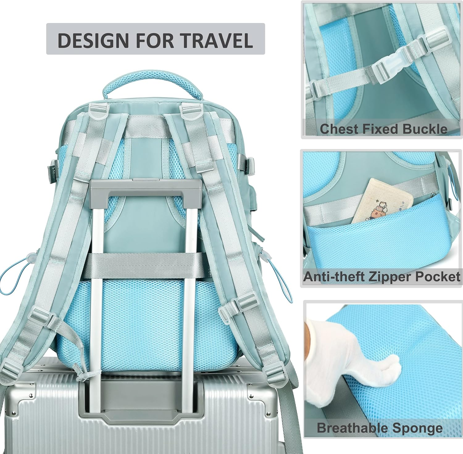 AO ALI VICTORY Travel Backpack for Women Men Laptop Backpacks with USB Port Carry on Backpack Large School College Bookbags image number 4