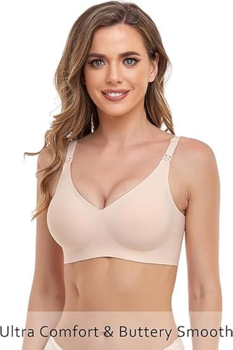 Smooth Nursing Bra &ndash; Seamless Maternity Bra, Wireless Breastfeeding Bra with Extra Extender, V-Neck Design & W-Support, Comfortable for Pregnancy, Bra Ultra Comfort Pregnancy Sleep Bralette （L) image number 1