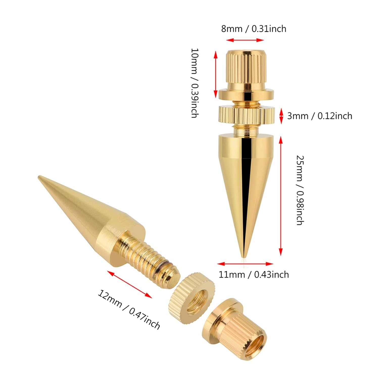 8 Pcs Copper Speaker Spikes Pads with Gold Plating, Universal Shock Base Isolation for Amplifier Turntable (25X4Mm) image number 4