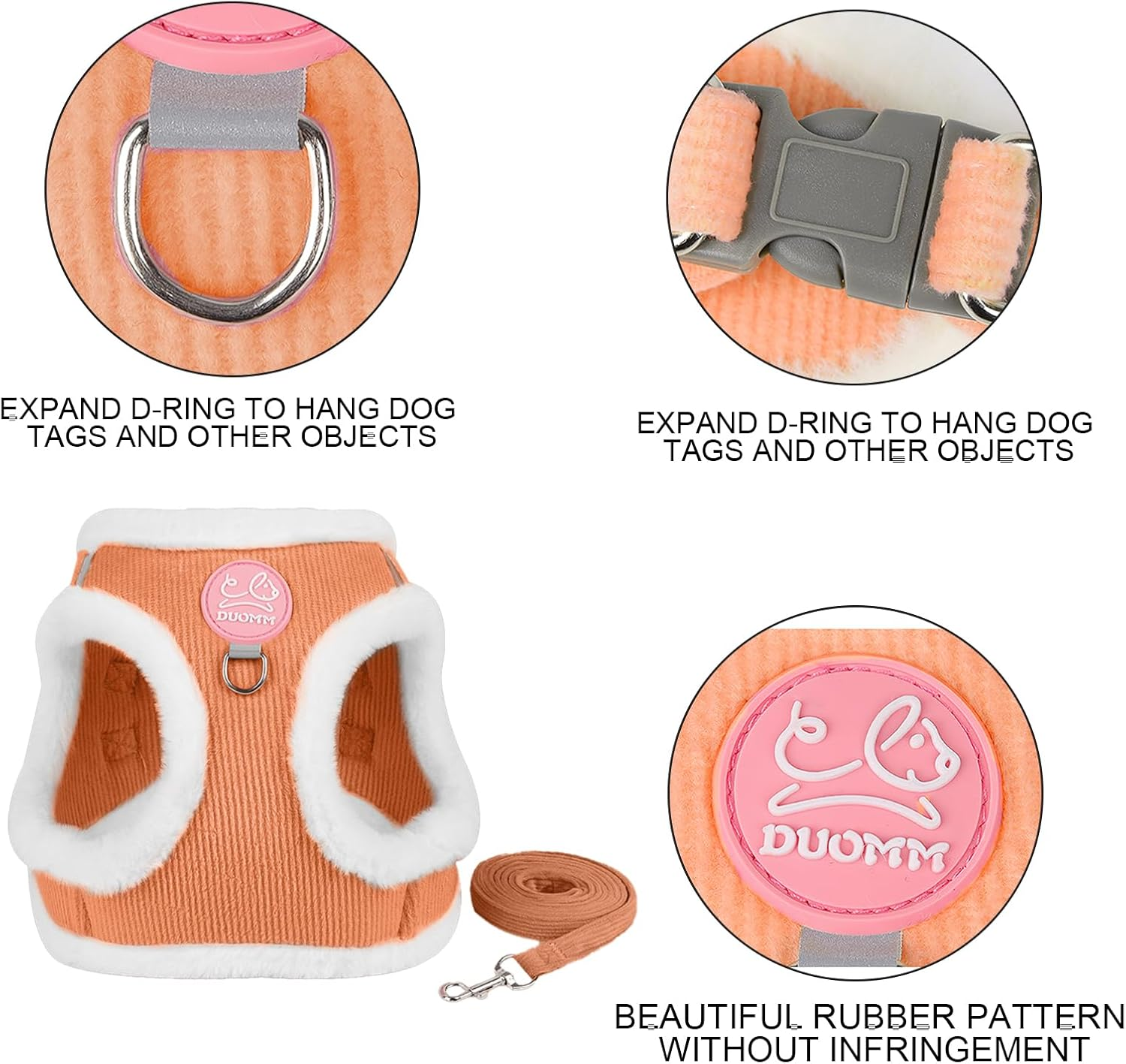 Cat Harness and Lead Set, Winter Fleece Kitten Harness, Adjustable Cat Vest Harness, Reflective Cat Hiking Vest with Lead, Kitten Harness for Walking, Running (Orange)