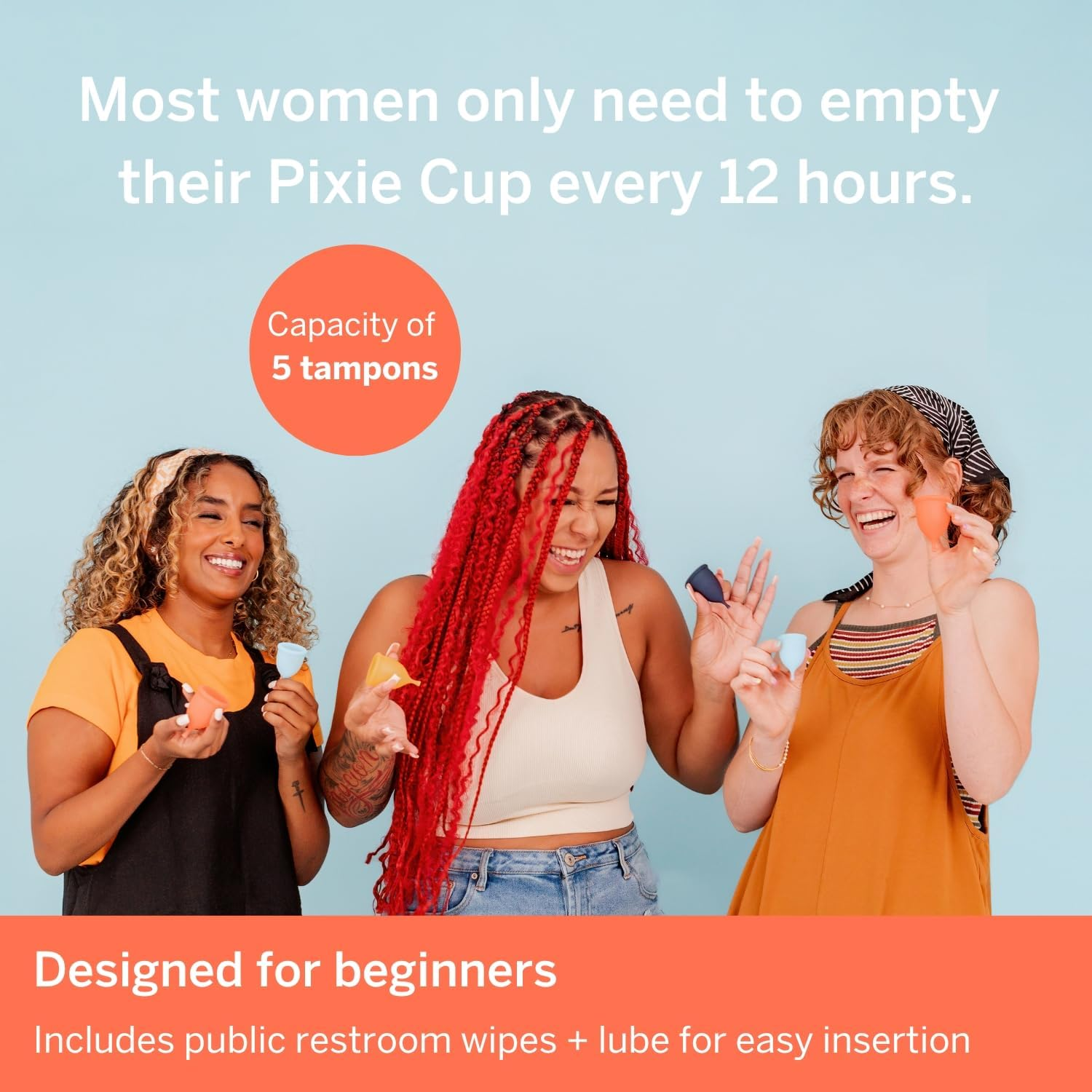 Pixie Menstrual Cup - No Metals or Toxins - 100% Medical-Grade Silicone - Ranked 1 for the Most Soft Reusable Period Cup - Wear 12 Hours - Tampon Alternative - Buy One We Give One (Large)