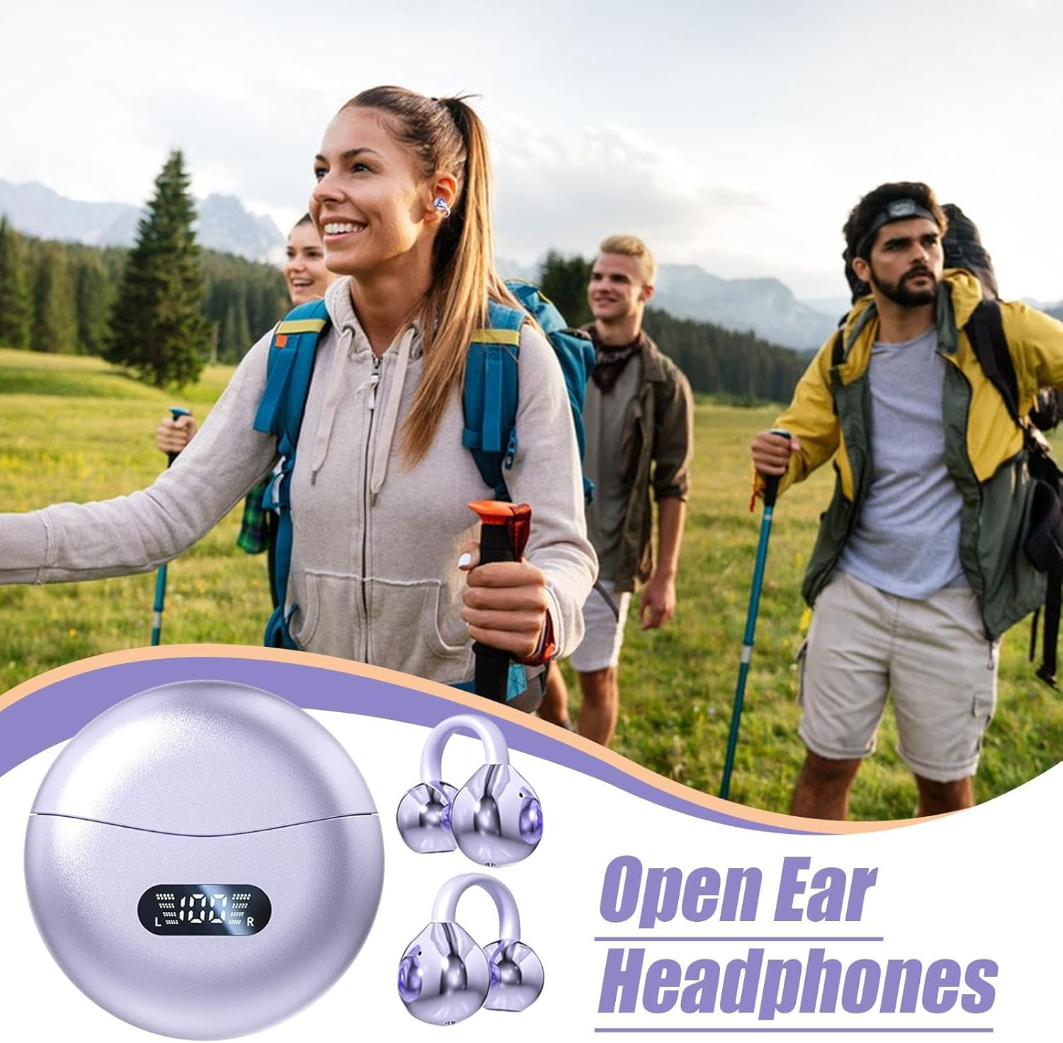 Yulokdwi Open Ear Headphones | Wireless Bone Conduction Headphones - Noise Cancelling Led Display Comfortable Waterproof Headset for Workout Running outside Sleep Working image number 4