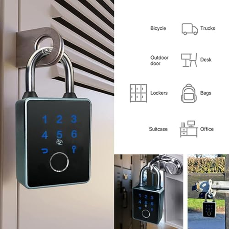 Fingerprint Padlock - Aluminium Alloy Smart Keyless Fingerprint Lock with 5 Unlocking Methods, Safety Locker Biometric Lock for Gym School Office (For Tuya APP) image number 1