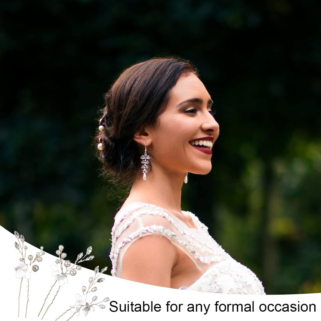 Pack of 3 Silver Wedding Flower Hair Pins Bridal Headpiece Wedding Hair Pieces Accessories for the Bride image number 3