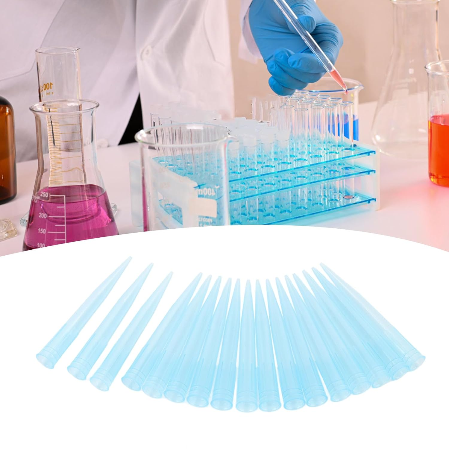 Changor Fine Tip Pipette Tips, Glossy Plastic Pipette Tips Prevent Rests Transparent Minimize Fluid Retention for Liquid