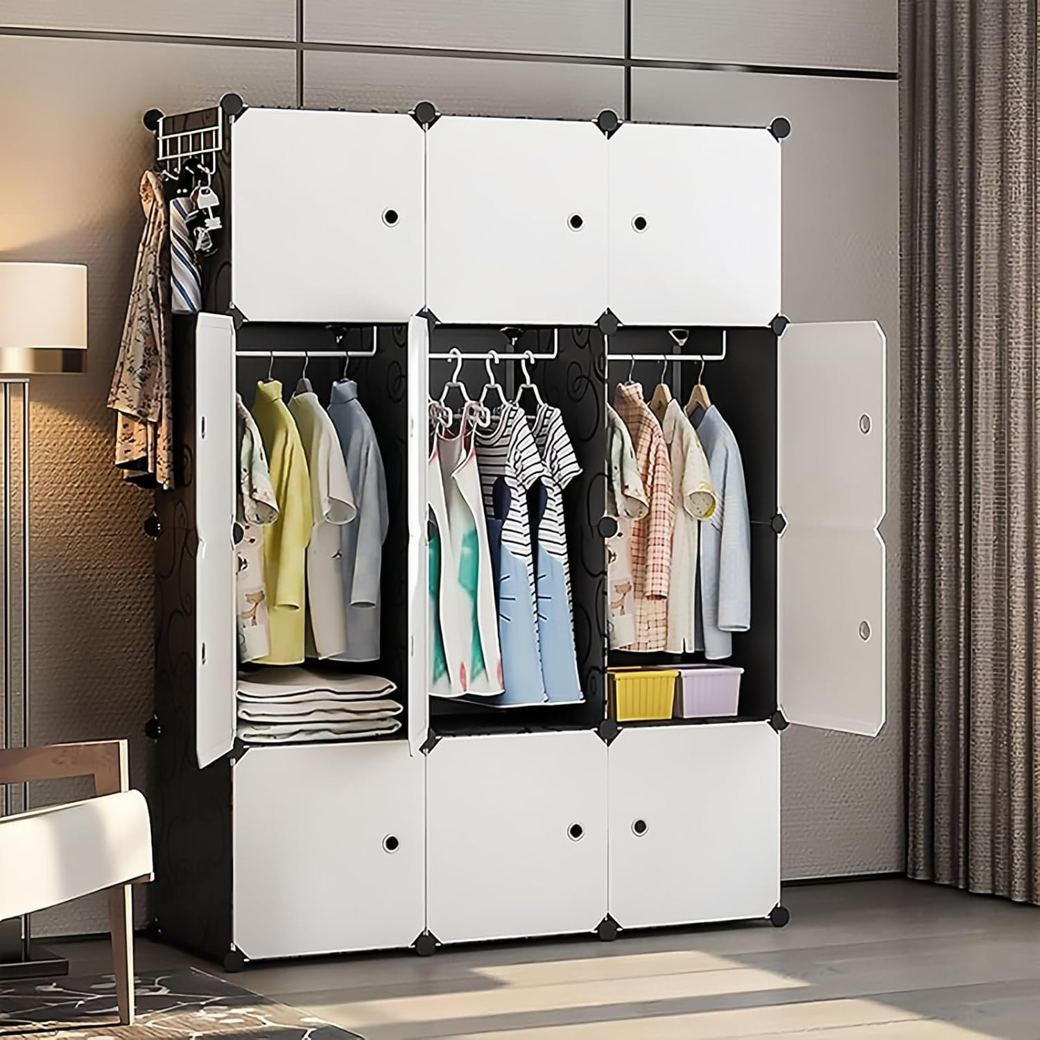 Taoluwin Wardrobe, DIY Clothes Storage Wardrobe, 12 Cube Storage Cabinet with Doors, Plastic Portable Closet, Storage Shelf for Home, Office, Bedroom image number 4