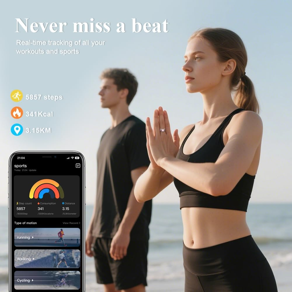 Smart Ring Health Management | Sleep Exercise Monitor |5-7 Days Battery Life | Magnetic Charging Case | Multi-Sport Mode | 10ATM Waterproof | for Men & Women (Pink, Size 7) image number 4