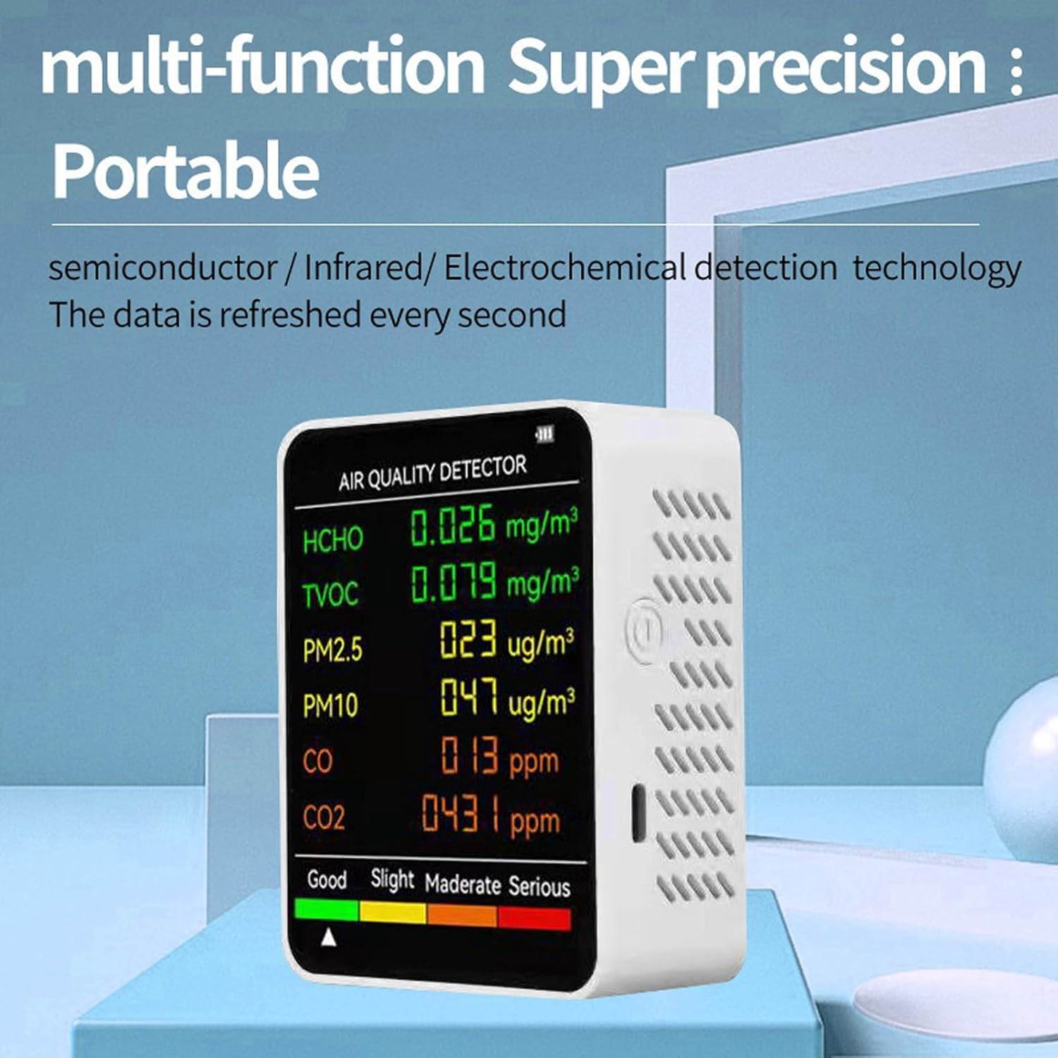Air Quality Monitor, Portable LCD Backlight Screen CO2 TVOC HCHO PM2.5 PM10 Detector with Alarm, Portable Air Quality Tester Indoor CO2 Monitor, Indoor Air Monitor with LCD (White) image number 5