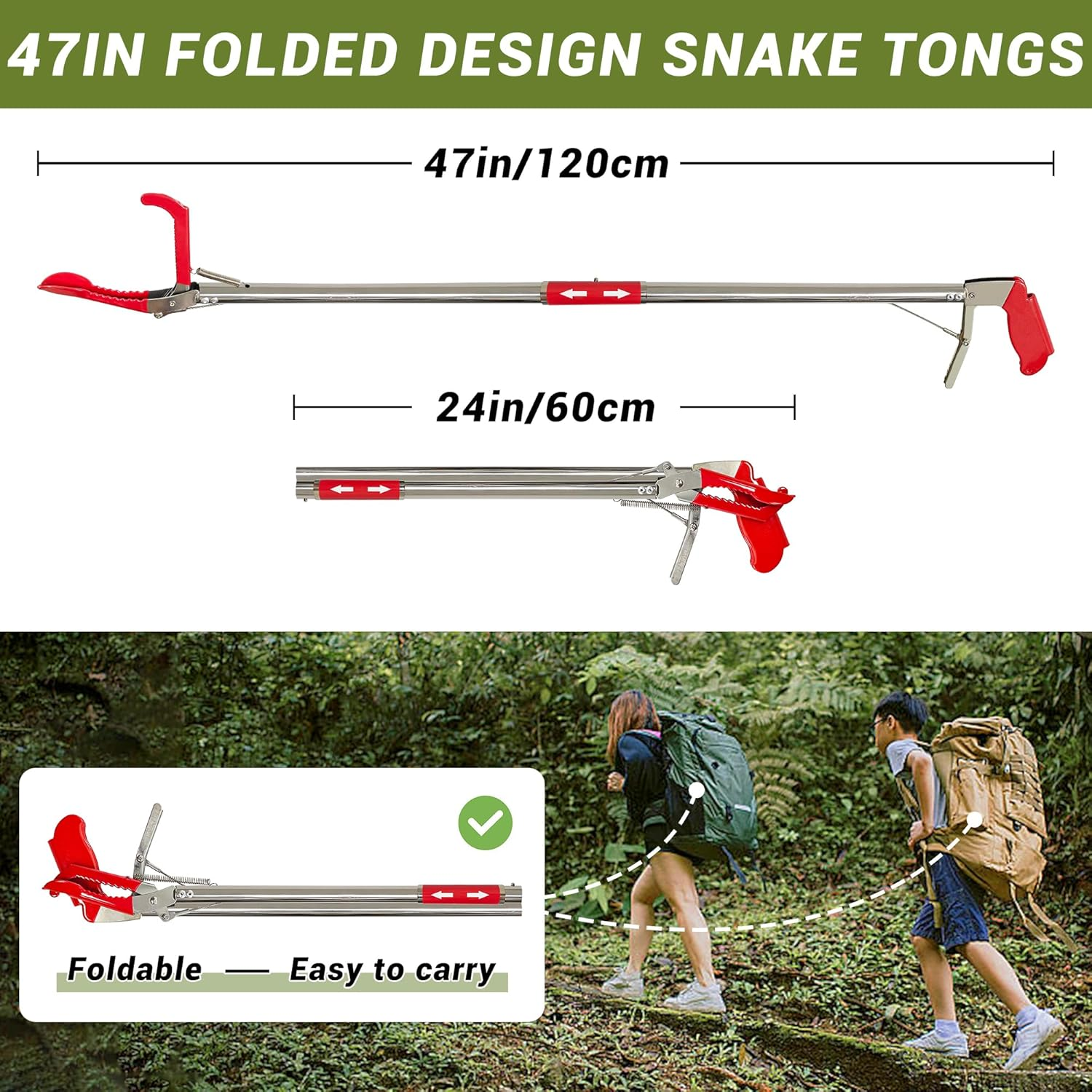 Coyxice 47" Professional Snake Tongs Heavy Duty Reptile Rattle Snake Catcher Wide Jaw Handling Tool Stainless Steel Collapsible Grabber Outdoor Catch Tool with Non-Slip Grip Handle image number 6