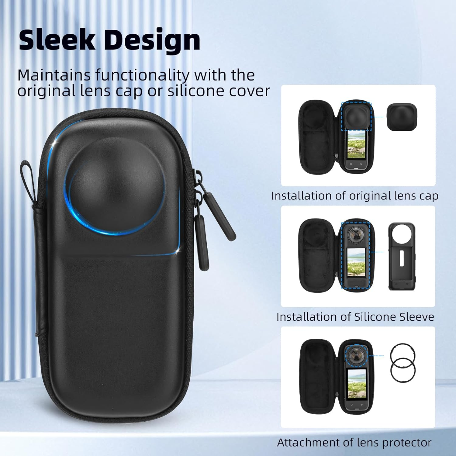 BRDRC Carrying Case for Insta 360 X4 X5 (For Original Lens Cap), Portable Small Storage Bag Protective Cover Hard Shell Travel Protector with Wrist Strap Carabiner for Insta360 X4 X5 Accessories image number 2