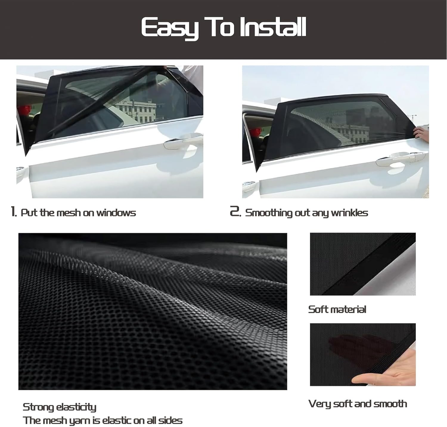 2 Pack Car Window Shade,Car Sunshade for Baby,Car Side Sunshade Cover,Breathable Mesh Window Screen for Car,Sun Shade Blocking Mosquito Net image number 3