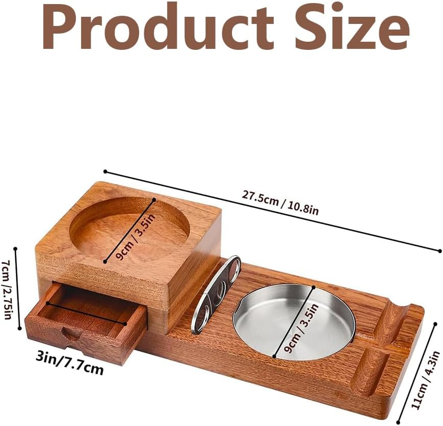 Wooden Cigar Ashtray Set with Whiskey Glass Holder, Built-In Drawer & Cigar Cutter, Multi-Functional Ashtray with Cigar Slot for Home, Office, or Outdoor Use image number 6