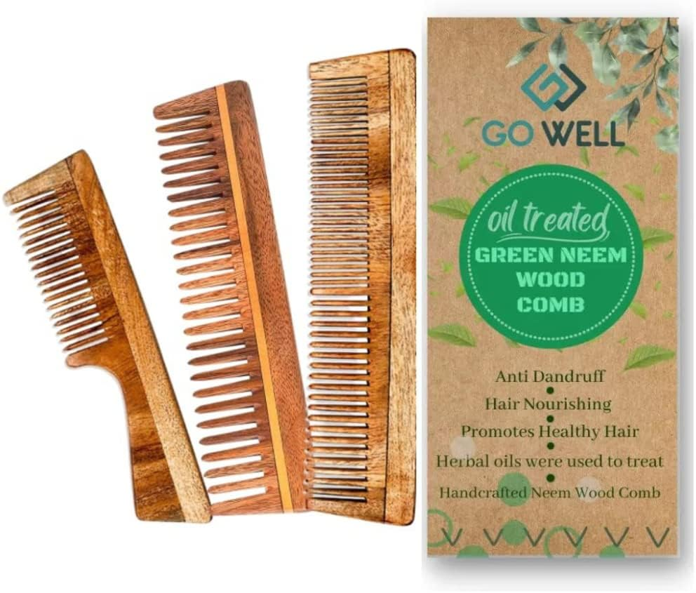 Go Well Kacchi Neem Comb, Wooden Comb | Hair Growth, Hairfall, Dandruff Control | Hair Straightening, Frizz Control | Comb for Men, Women | Treated with Oil (All Combo) image number 6