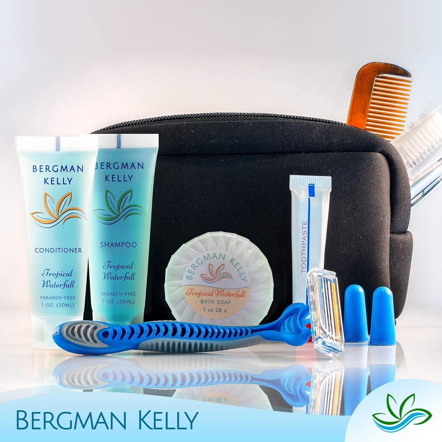 BERGMAN KELLY round Soap Bars, 2In1 Shampoo & Conditioner 2-Piece Set (Tropical Waterfall, 1 Oz Each, 100 Pc), Delight Your Guests with Revitalizing & Refreshing Sanitary Toiletries & Hotel Amenities