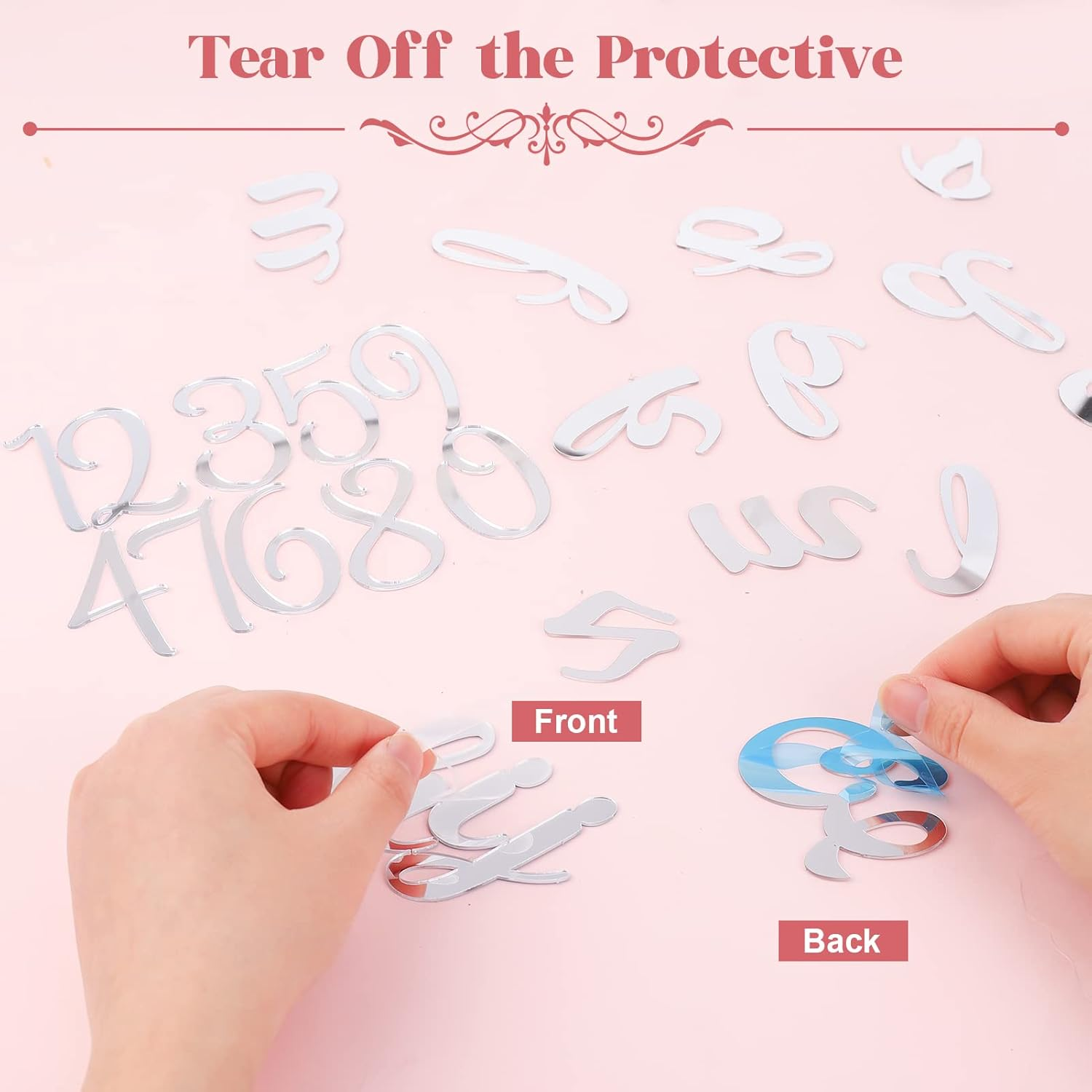 Jspupifip 64 Pcs Acrylic Cake Alphabet Numbers Topper, Mirror Number 0-9 and Alphabet A-Z Personalized Cake Picks Decor Anniversary Wedding Baby Shower Party Supplies(Silver)